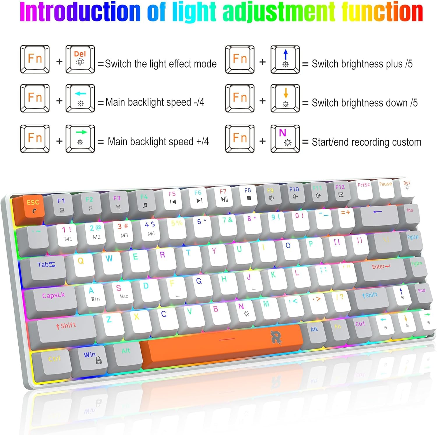 ROCK POW 70% Wired Mechanical Gaming Keyboard, 84Keys RGB Backlit Ultra-Compact Mini Keyboard, Waterproof Mini Compact for Pc/Mac Gamer, Typist, Easy Carry on Trip Blue Switch - 63 Blue White Red image number 2