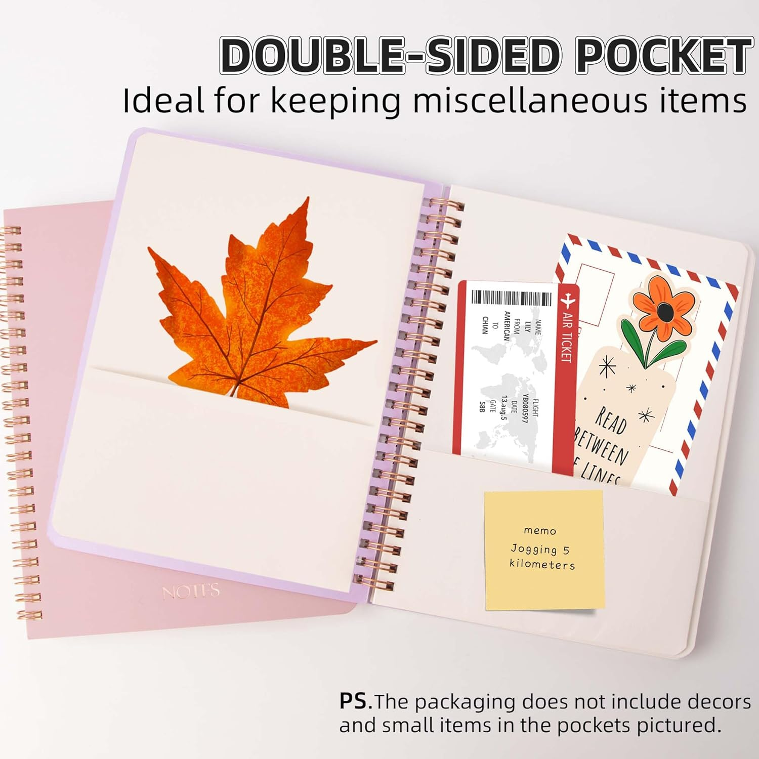 Cute Spiral Notebook A5, Aesthetic Floral Design Spiral Journal for Women Girls with Pocket & Lined Pages, 8MM 160 Pages/80 Sheets Wirebound Note Book for Work Office School, 3 Colors image number 3