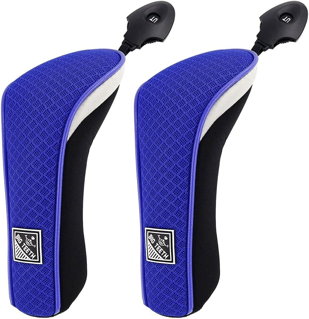 Big Teeth Golf Hybrid Head Covers Set Headcovers Utility UT Club Protector Meshy with Interchangeable Number Tag (2 Pcs)