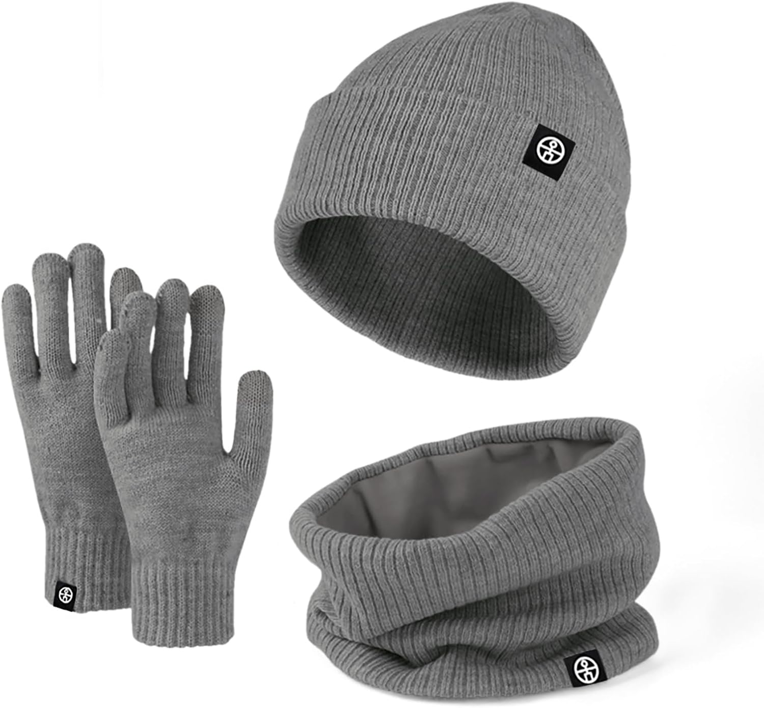 Enwokran 3 In1 Winter Beanie Hat Scarf Gloves Set Thermal Warm Knitted Beanie Cap Soft Fleece Brushed Inner Lining Elastic Circle Neck Warmer Thicken Touchscreen Gloves Winter Set