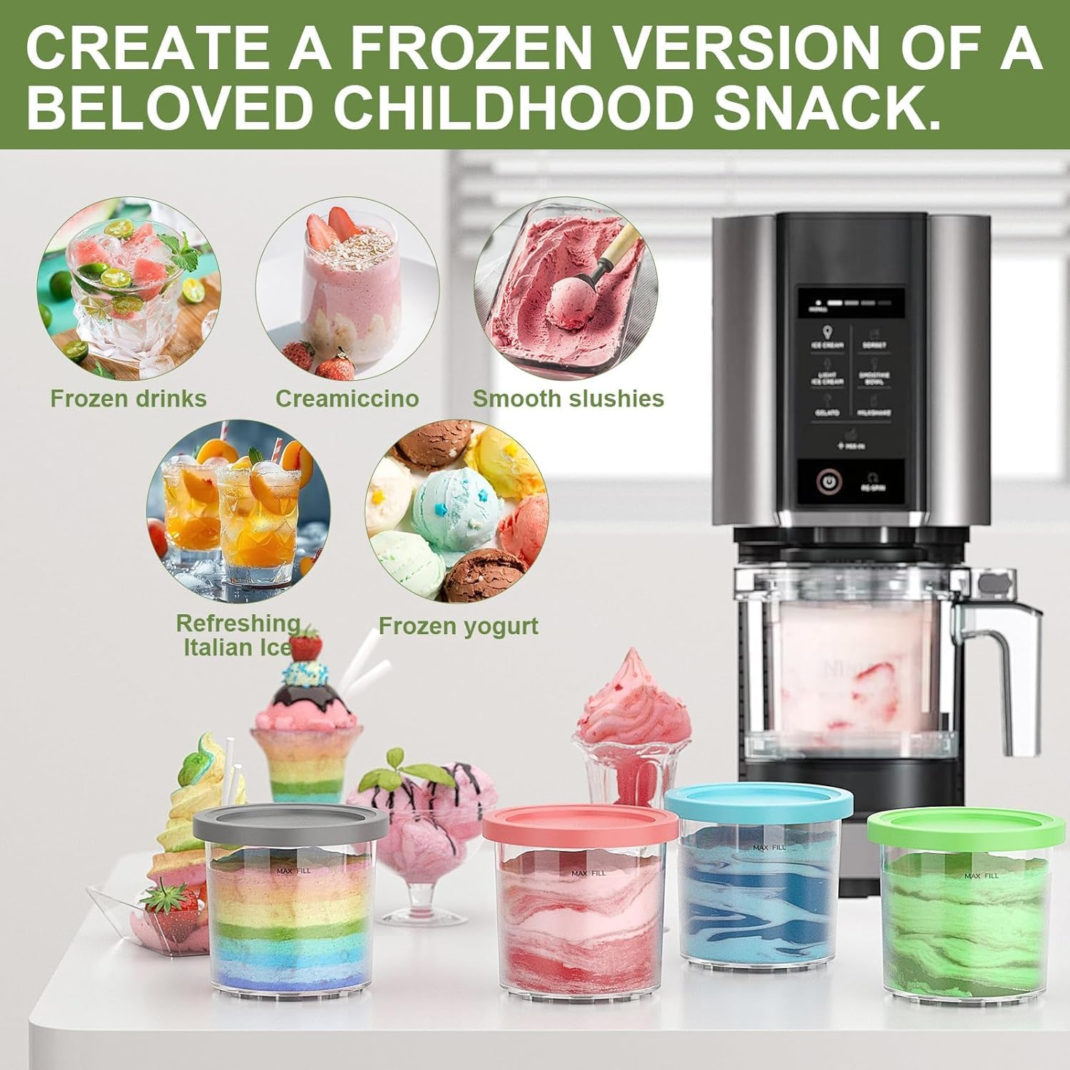 MKUCCD Creami Pints and Lids for Ninja - 4 Pack, 16 Oz Cups Compatible with NC301 NC300 NC299AMZ NC290 Series Ice Cream Maker-Dishwasher Safe, Bpa-Free, Leak Proof image number 6