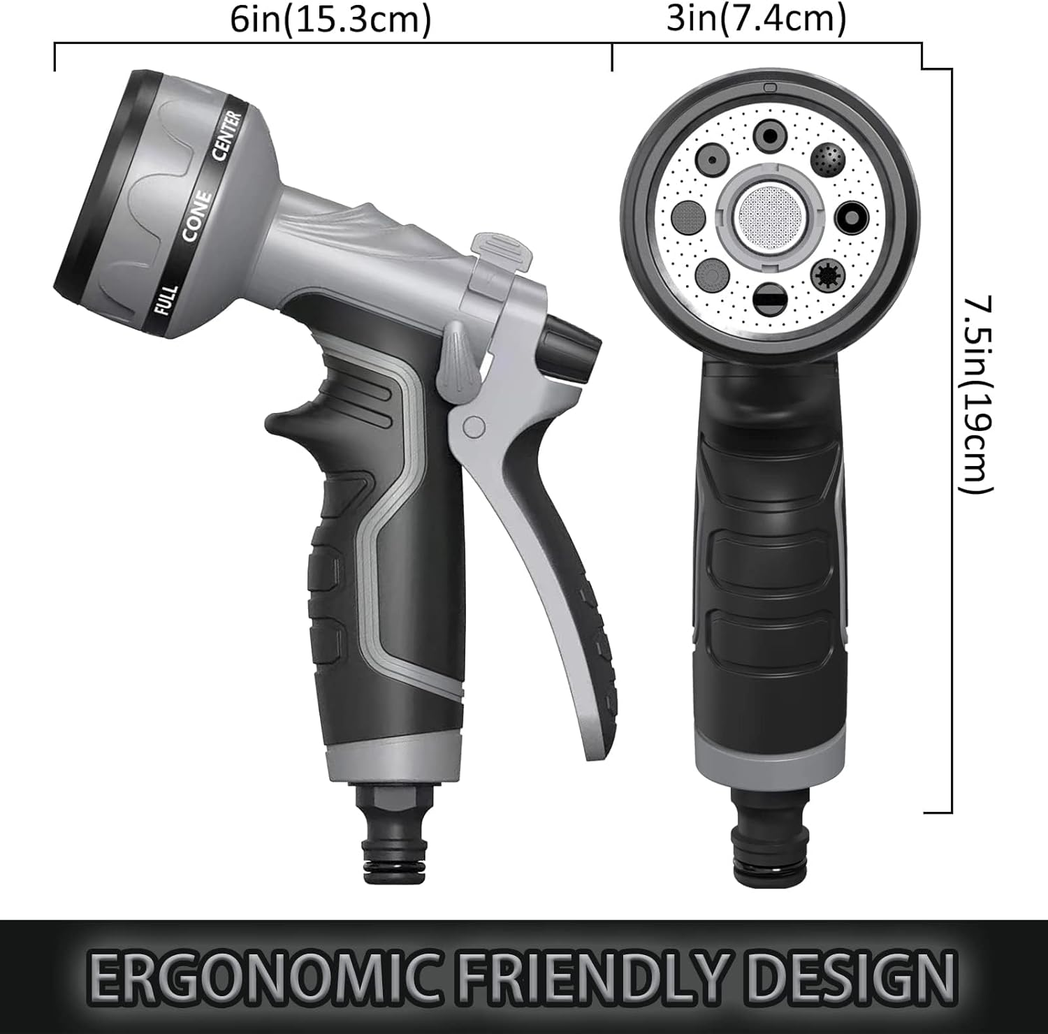 Garden Hose Nozzle,Upgrade Garden Hose Spray Gun,8 Adjustable Watering Patterns Garden Hose Nozzles & Spray Guns, Hose Nozzle Suitable for Watering Plants/Washing Cars/Showering Pets(Grey) image number 6
