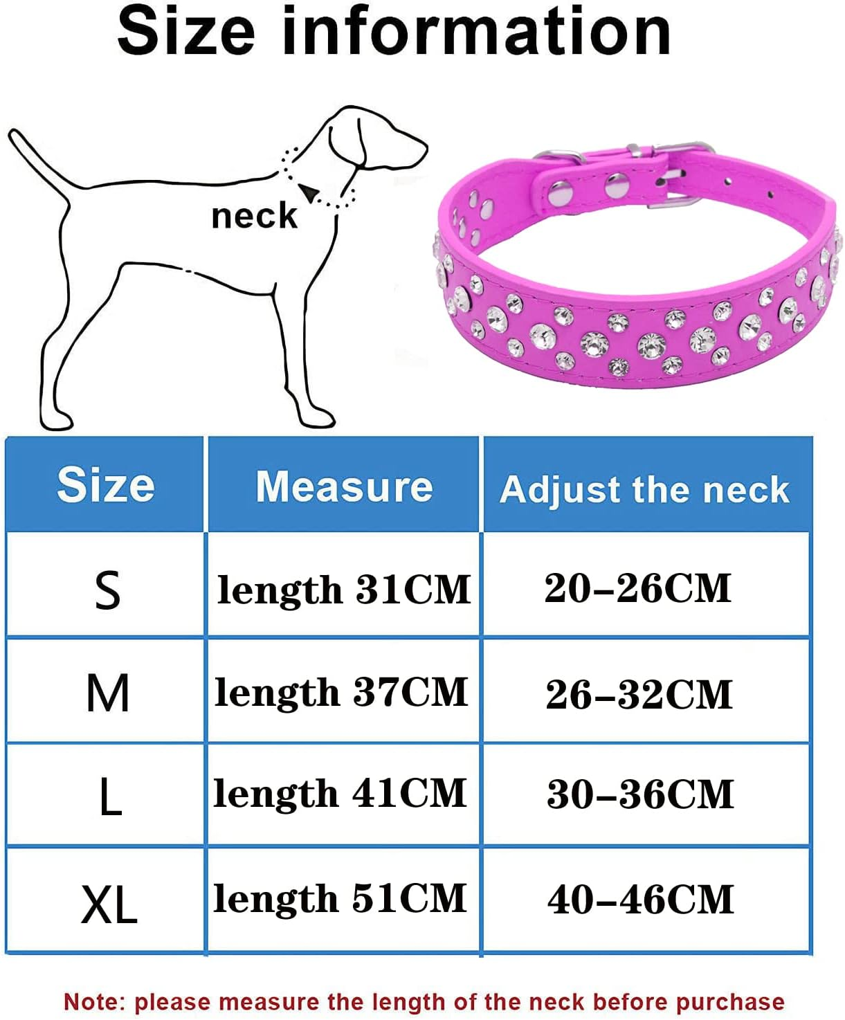 Haoyueer Bling Rhinestone PU Leather Crystal Diamond Pet Dog Cat Puppy Collar Black S M L XL ... (XL, Light Blue) image number 3