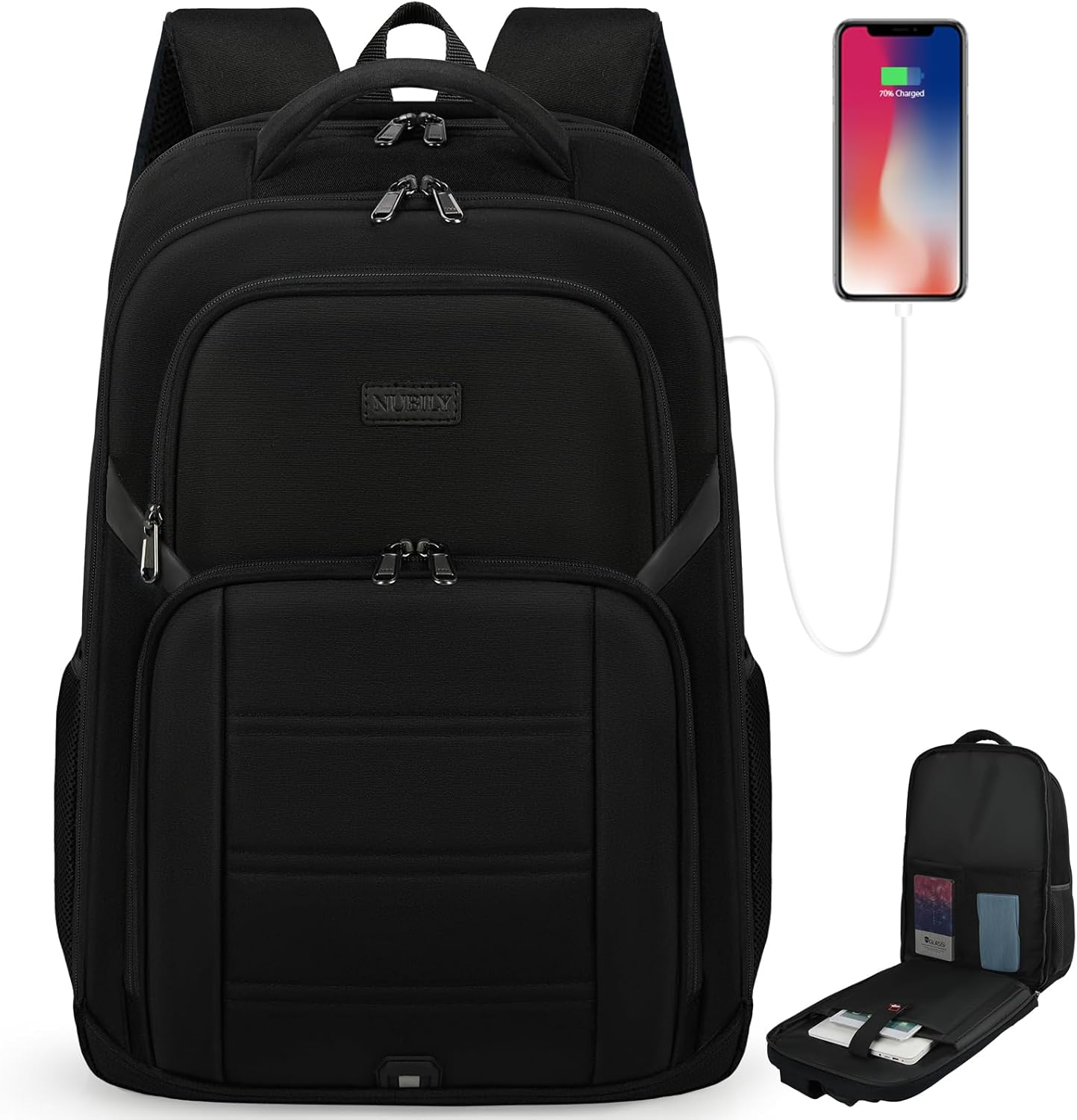 Travel Backpack Laptop Backpack 15.6 Inch Waterproof Large Computer Bag Work Business College Backpack Bookbag for Men Women TSA Friendly Carry on Backpack with USB Hole, Black image number 1