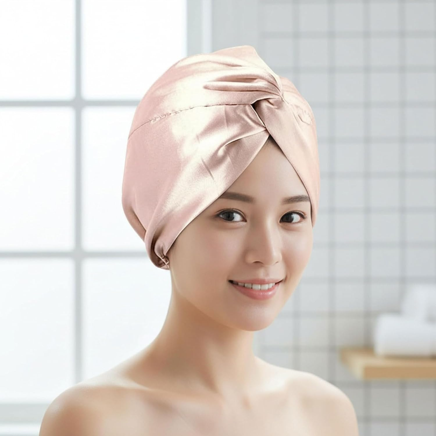 Ruibex Silk Hair Bonnet for Sleeping Mulberry Silk Bonnet Sleep Cap Hair Wrap Turban for Women Curly Hairs, Sleeping Cap with Elastic Bow, Champagne Colour, Compatible with 52&ndash;58 Cm Head Size image number 2