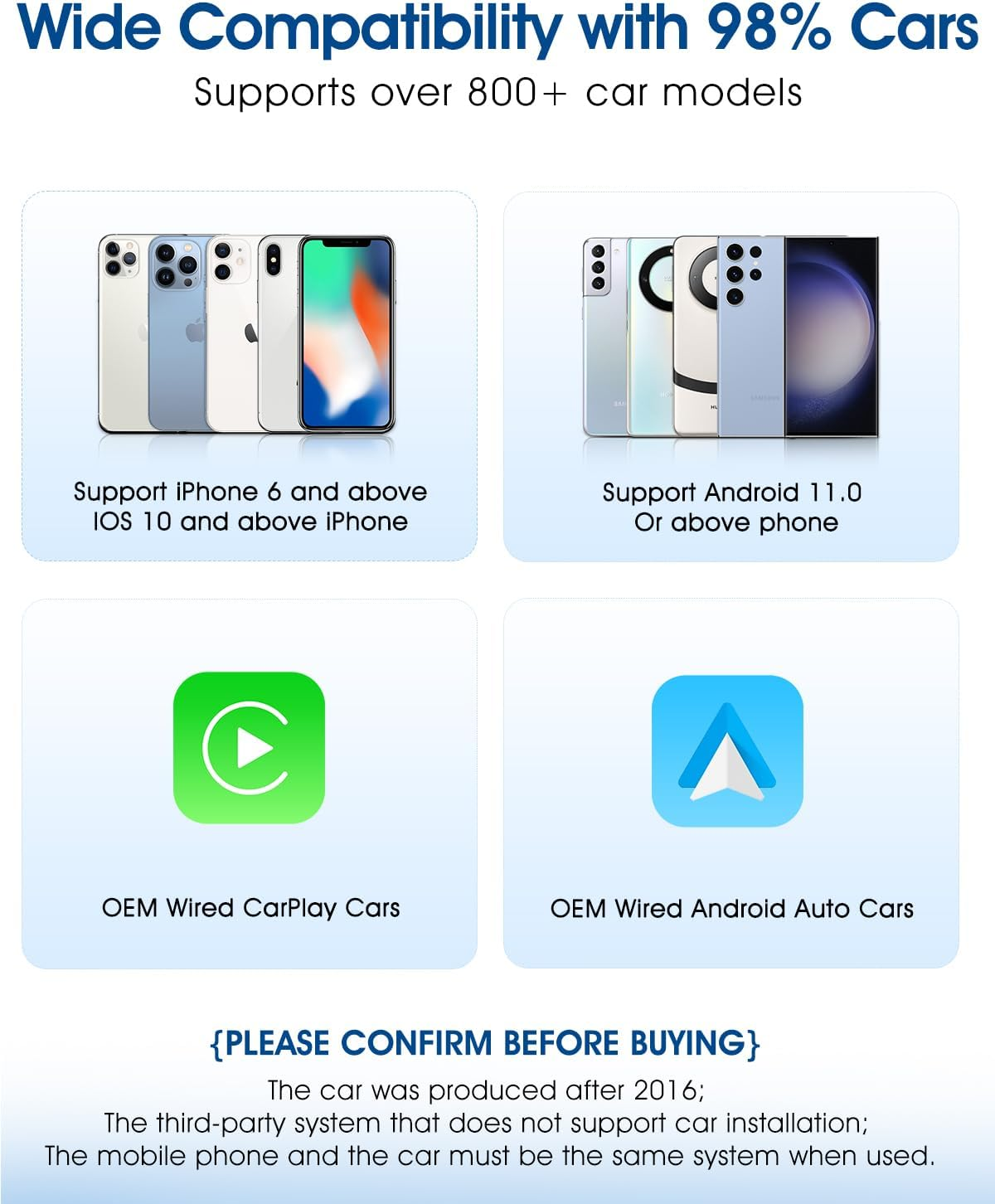 Koeay Plug and Play 2-In-1 Wireless Carplay Adapter, Mini Size, Convert Wired to Wireless Iphone and Android Carplay Adapter for Iphone Ios 10+ & Android Carplay Car Screen, Stable Control & No Delay