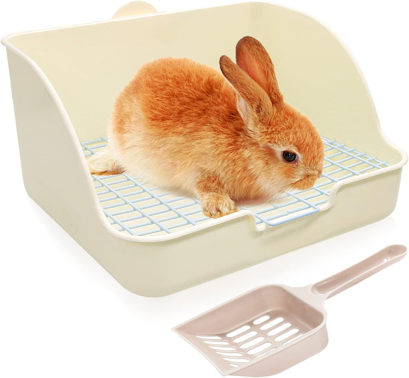 HYLYUN Rabbit Toilet Corner Toilet House Rabbit Cage Cat Litter Tray with Durable Shovel for Small Animals Rabbits Guinea Pigs White image number 1