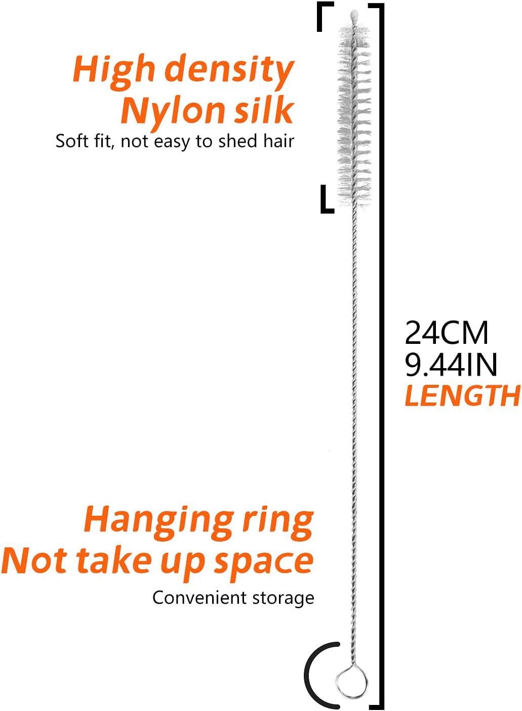 BOROLA Nylon Cleaning Brush Straw Cleaning Brush Set with Stainless Steel Handle Bendable Brush for Cleaning Pipes, Coffee Pots and Other Hard to Clean Crevices.(240 * 50 * 10Mm,6Pcs White)