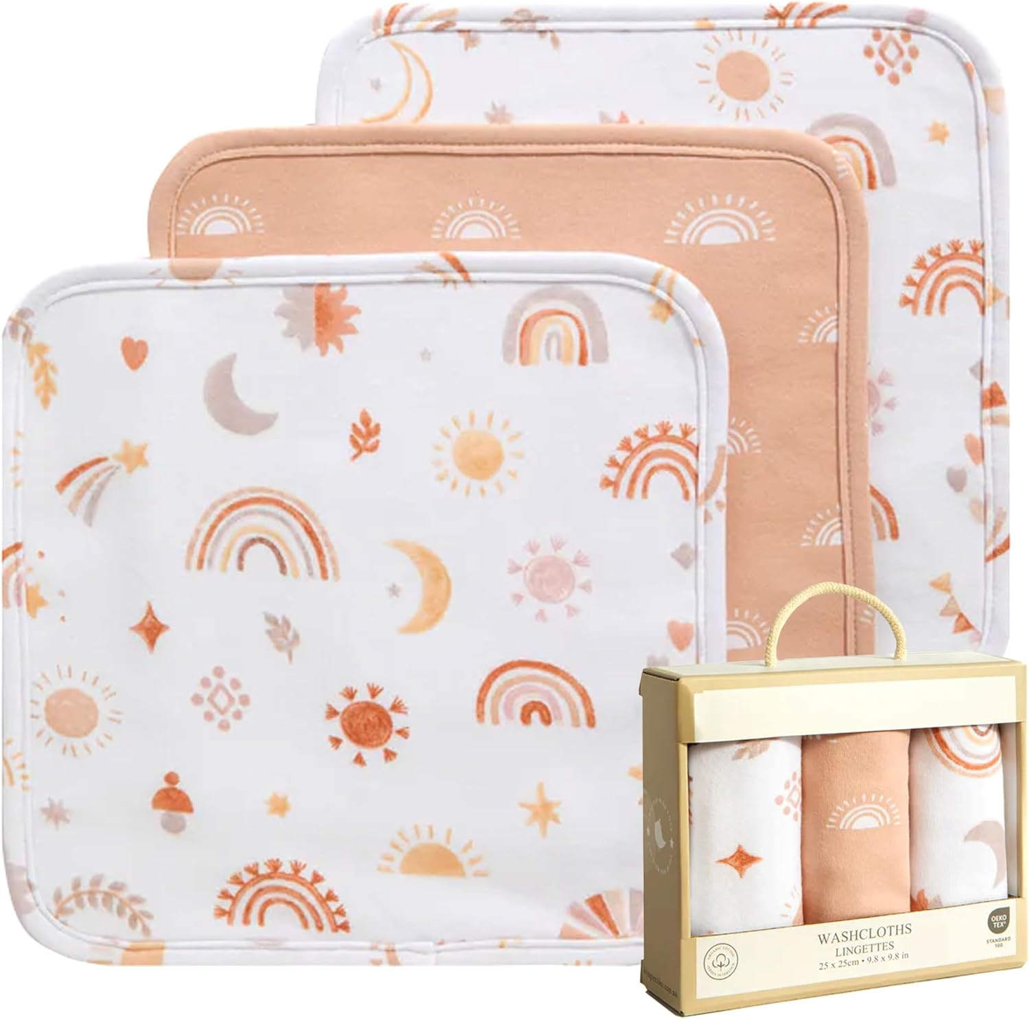 Living Textiles Soft Baby Washcloths 3 Pack - 100% Cotton Face Washers for Newborns,Gentle Wash Cloths for Baby Bath & Face, Dual-Sided Terry & Jersey Fabric, Oeko-Tex Certified (Goosey Goosey)