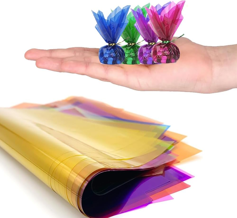 160Pcs Colorful Cellophane Sheets &ndash; 8 Vibrant Colors, 7.5X7.5 Inch Transparent Plastic Wrap for DIY Crafts, Gift Wrapping, Christmas & Valentine Decorations image number 4
