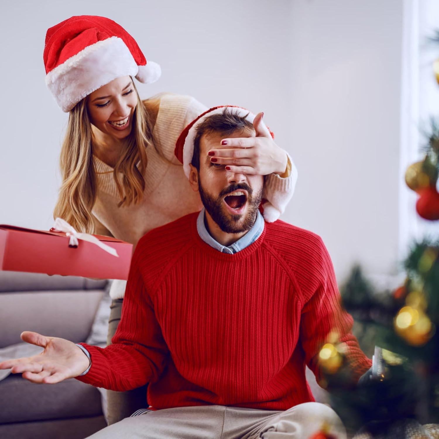 Eoocan Santa Hat for Adults, Unisex Velvet Comfort Xmas Hats Extra Thicken Plush for Christmas New Year Festive Holiday Party - Blue image number 4