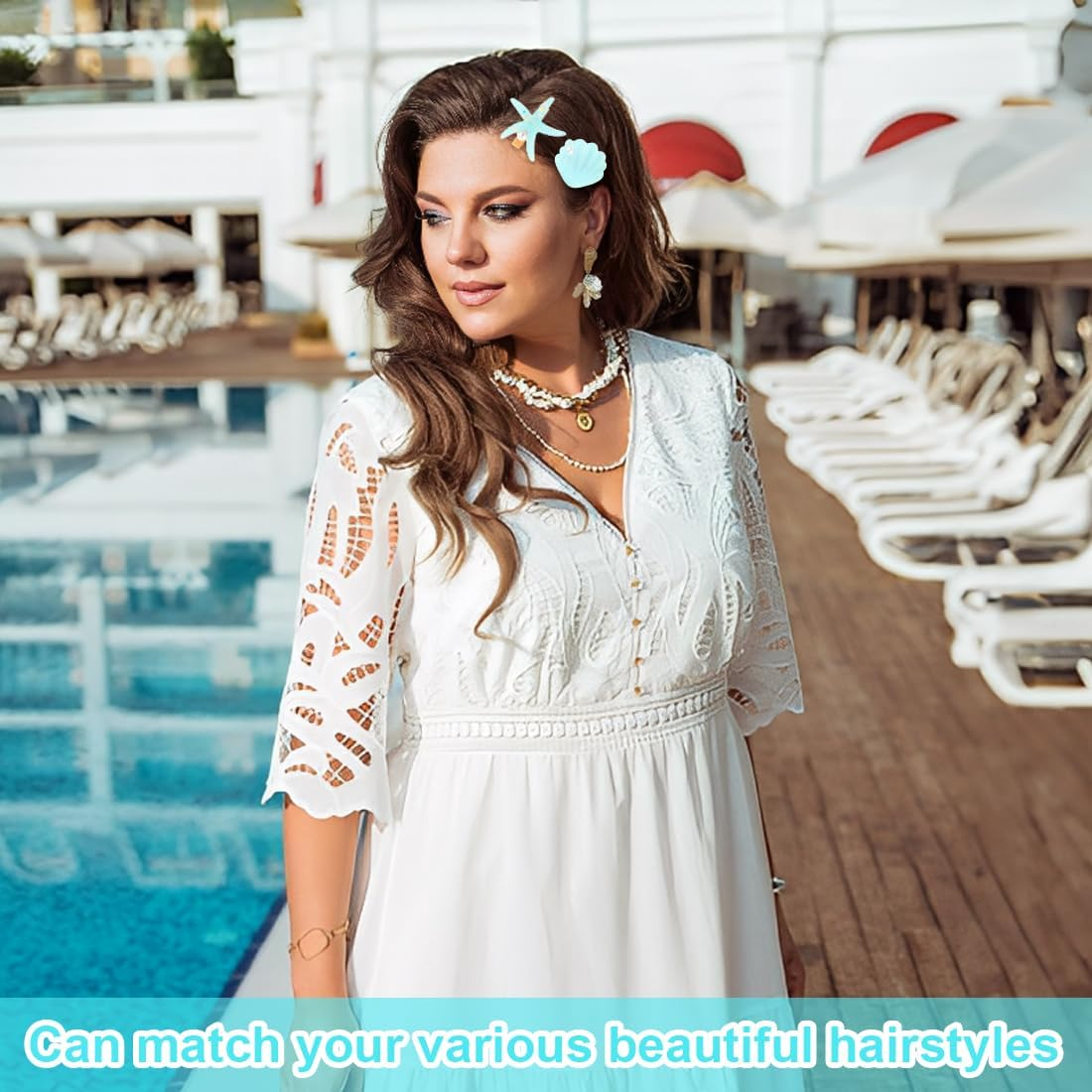 YUZNA Pack of 6 Starfish Hair Clips Shell Hair Pin Hair Clip Starfish Shell Pearl Starfish Hair Clips Shells Hair Accessories Hair Clip Starfish image number 3