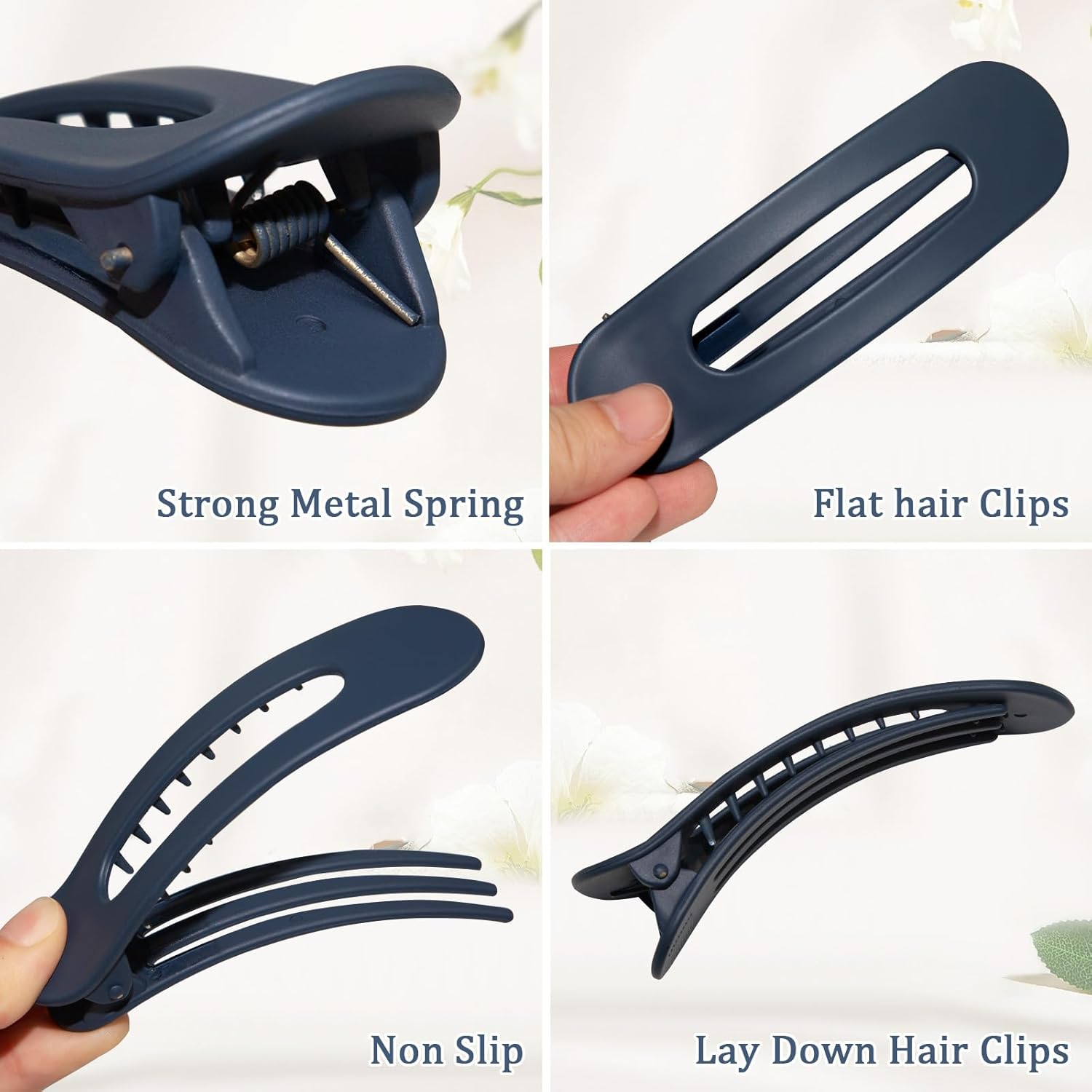 Lay down Flat Hair Clips for Women - 2 Style Big Matte Flower Alligator Claw Clamps for Thin, Fine & Thick Hair (Dark Color) - Dark Color image number 1