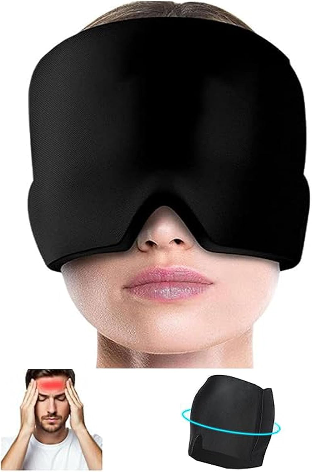 Migraine Mask，Migraine Headache Relief Cap，Tension Headache Relief, 360&deg; Gel Surround Cooling Pads, Head Ice Pack Form Fitting Ice Hat， Migraine Cap for Sinus Headache Relief. image number 2