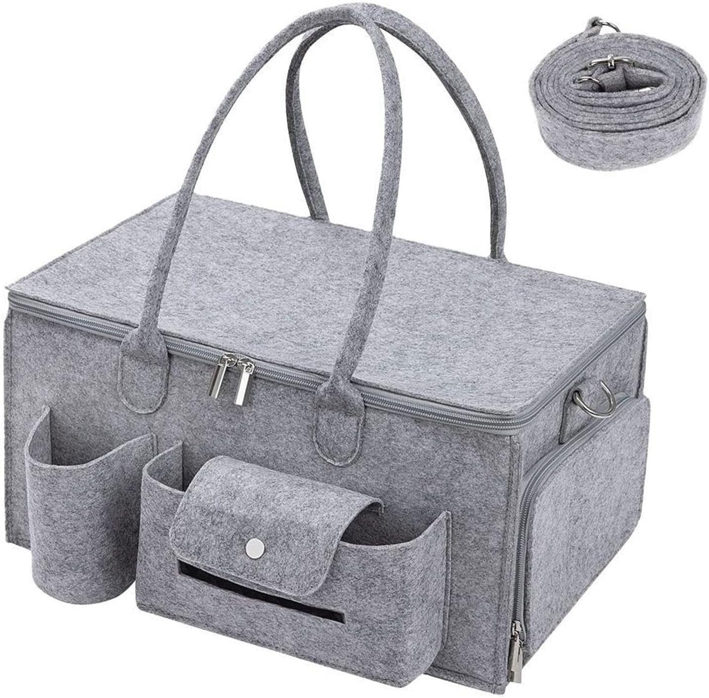 Baby Diaper Caddy Organizer with Lid &ndash; Large Portable Nursery Storage Basket for Diapers, Wipes & Baby Essentials &ndash; Travel Diaper Bag, Registry Must-Have (15.7" X 9.4" X 7.9")