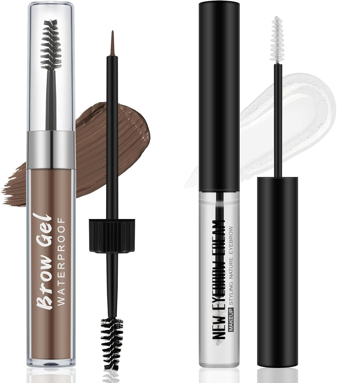 Apooliy 2Pcs Waterproof Eyebrow Gel Set，Highly Pigmented Liquid Eye Brow Gel and Clear Setting Brow Glue,Shaping Natural Eyebrows