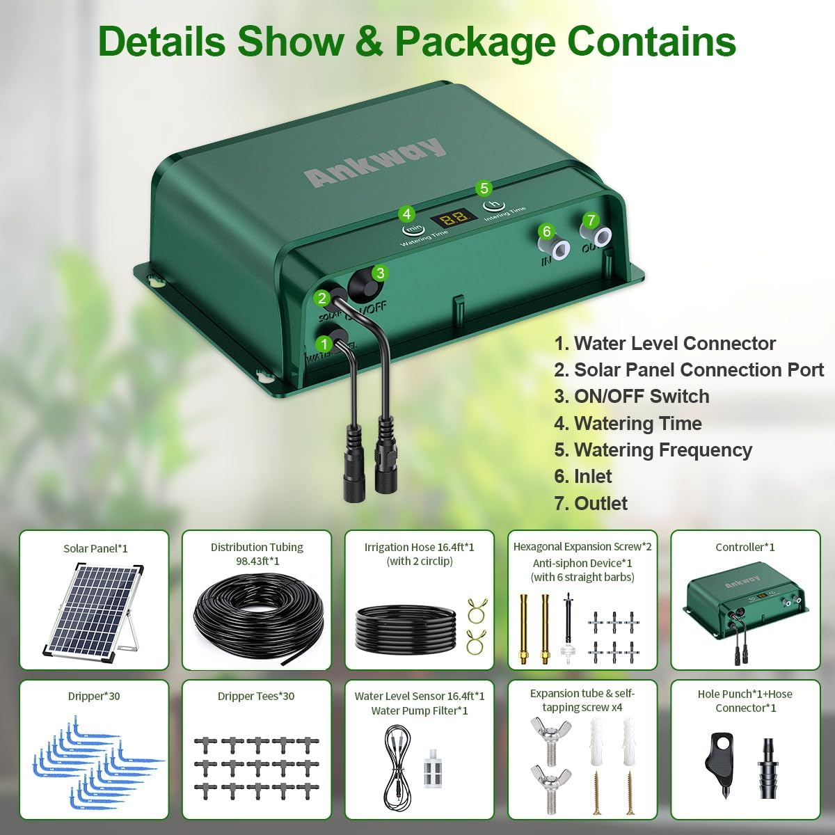 Solar Auto Irrigation System,Solar Powered Drip Irrigation Kit 30M 10W Indoor Outdoor Automatic Self Watering System for 30 Potted Plants in Green House, Garden, Balcony (Type2) image number 2