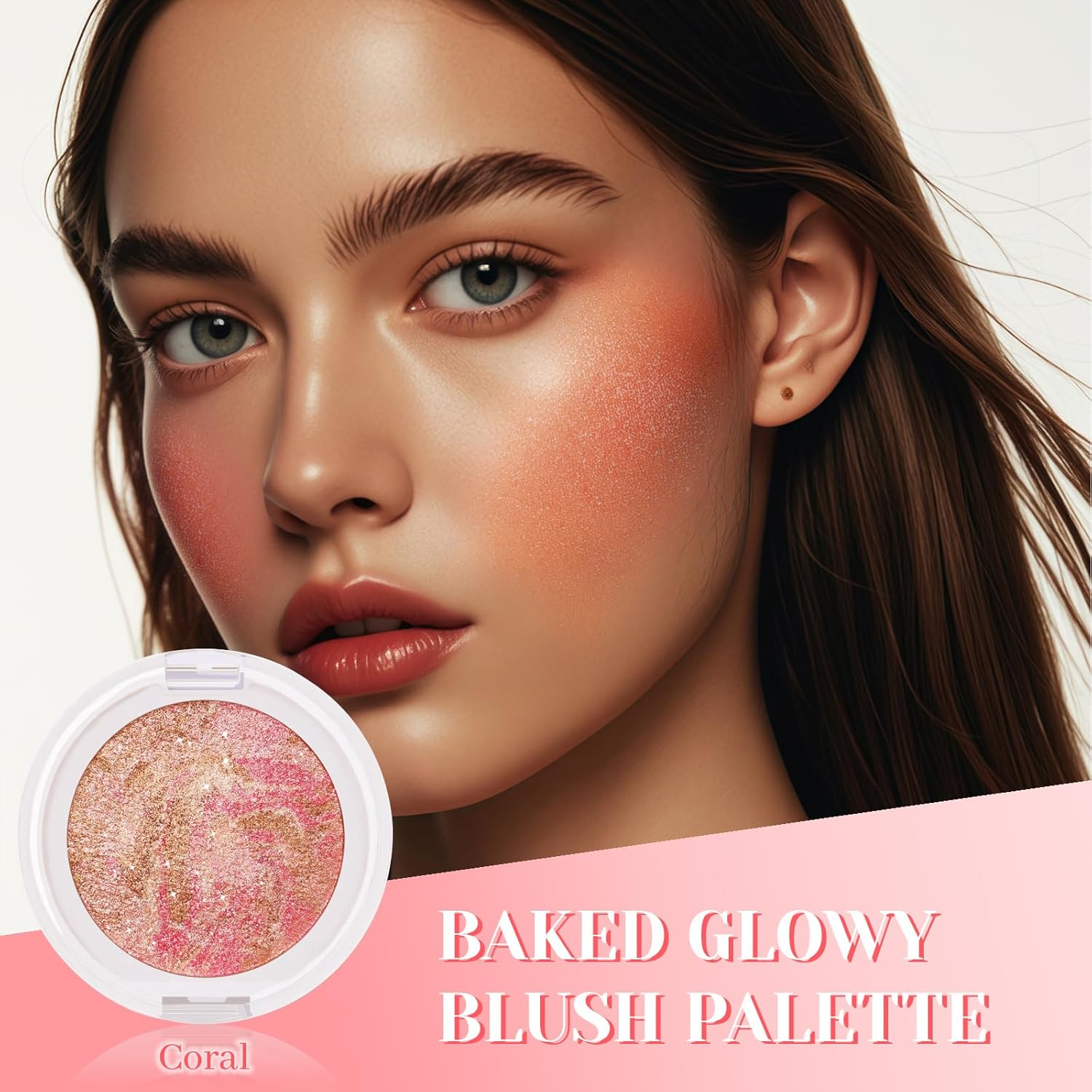 DAGEDA Baked Blush, Matte & Smooth Brighten Marbleized Blush, Highlighter Powder Palette, Lightweight, Shimmery and Highly Pigmented Powder Flush for Natural Glow Finish (Coral) image number 5