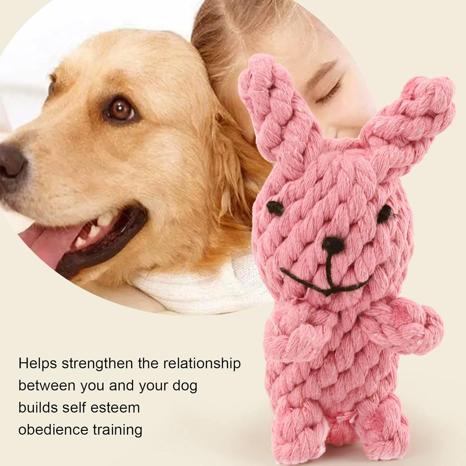 5Pcs Bite Resistant Dog Chew Toy Cotton Rope Rabbit Shape Toy Dog Molar Toy Teething Training for Small Medium and Large Dog Pets