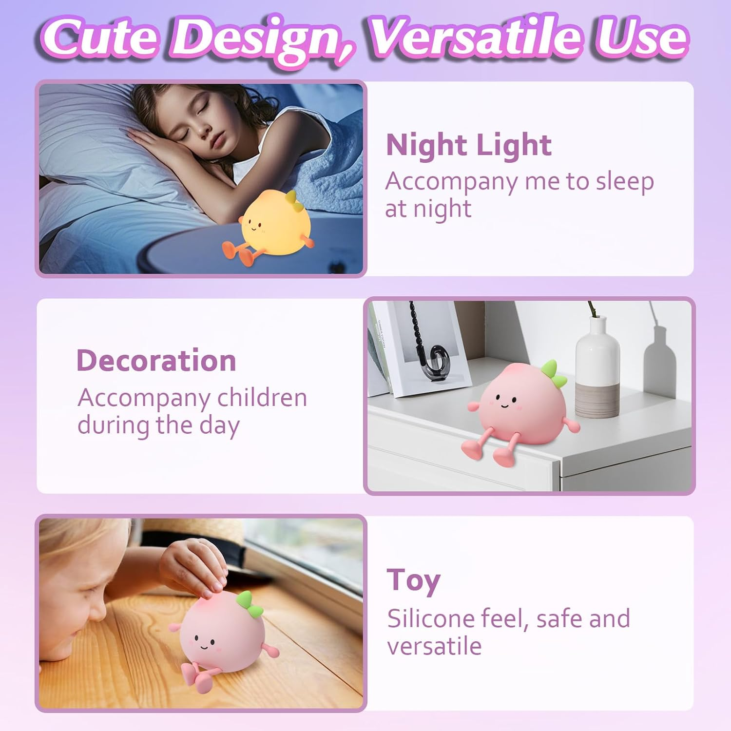 Kids Night Light,Fruit Peach Night Light 7 Color Silicone LED Touch Light Lamp for Baby and Toddler,Cute Squishy Lamp for Boys Girls Room Dimmable Portable Rechargeable Bedside Bedroom Decor