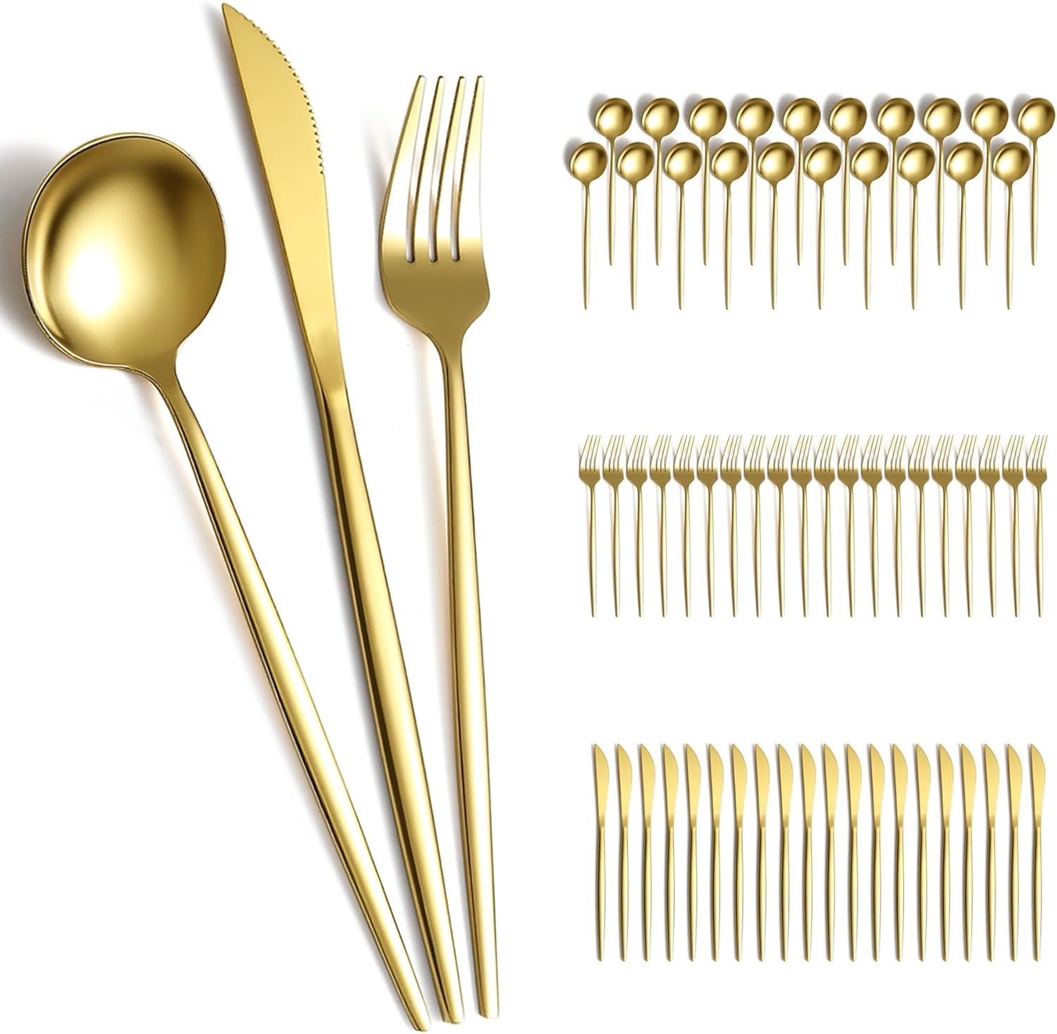 Evanda Gold Cutlery Set 60 Piece Service for 20, Titanium Gold Plated Stainless Steel Flatware Set, Knives Forks Spoons Cutlery Set for Wedding, Parties, Birthday, Restauroom, Dishwasher Safe image number 1