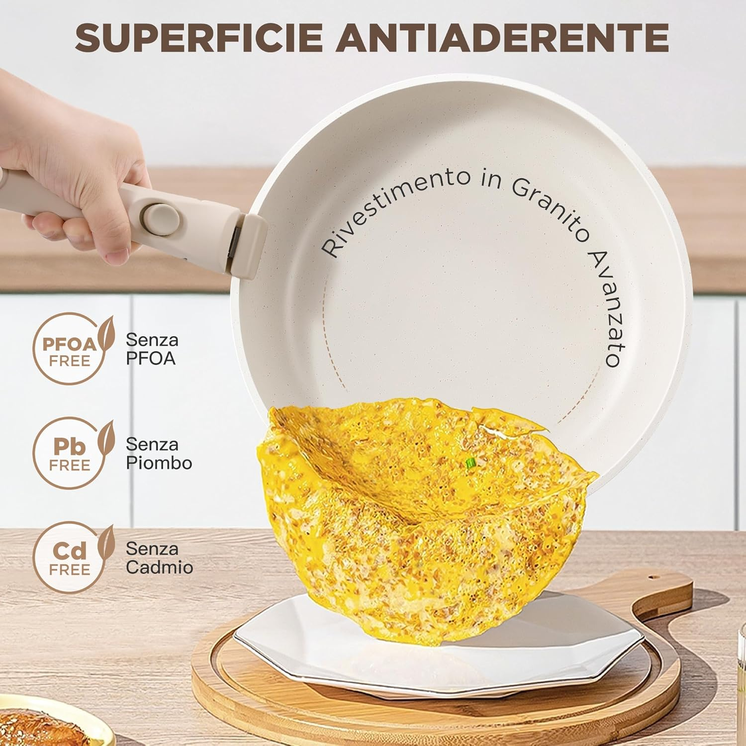 IPOW Pots and Pans Set Non Stick, 15PCS Cookware with Frying Pans & Saucepan, Detachable Handle and Cooking Utensils Set, Oven Safe, Space Saving image number 5