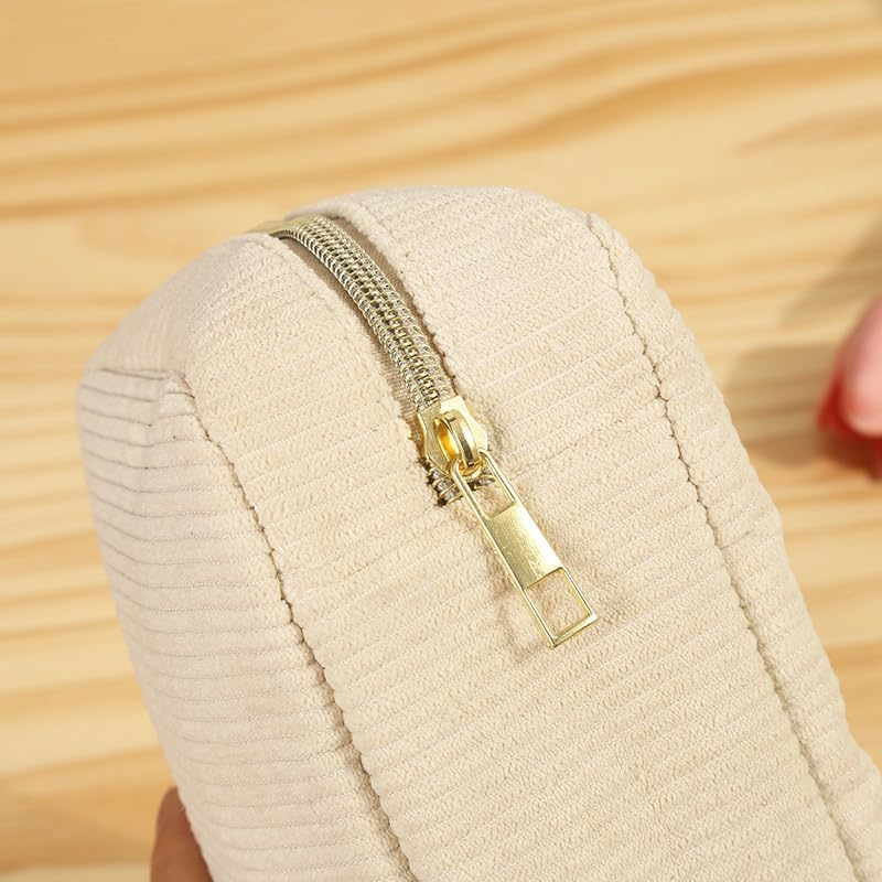 Corduroy Makeup Organizer, Cosmetic Travel Toiletry Set (2 Pieces in Pink and Beige)