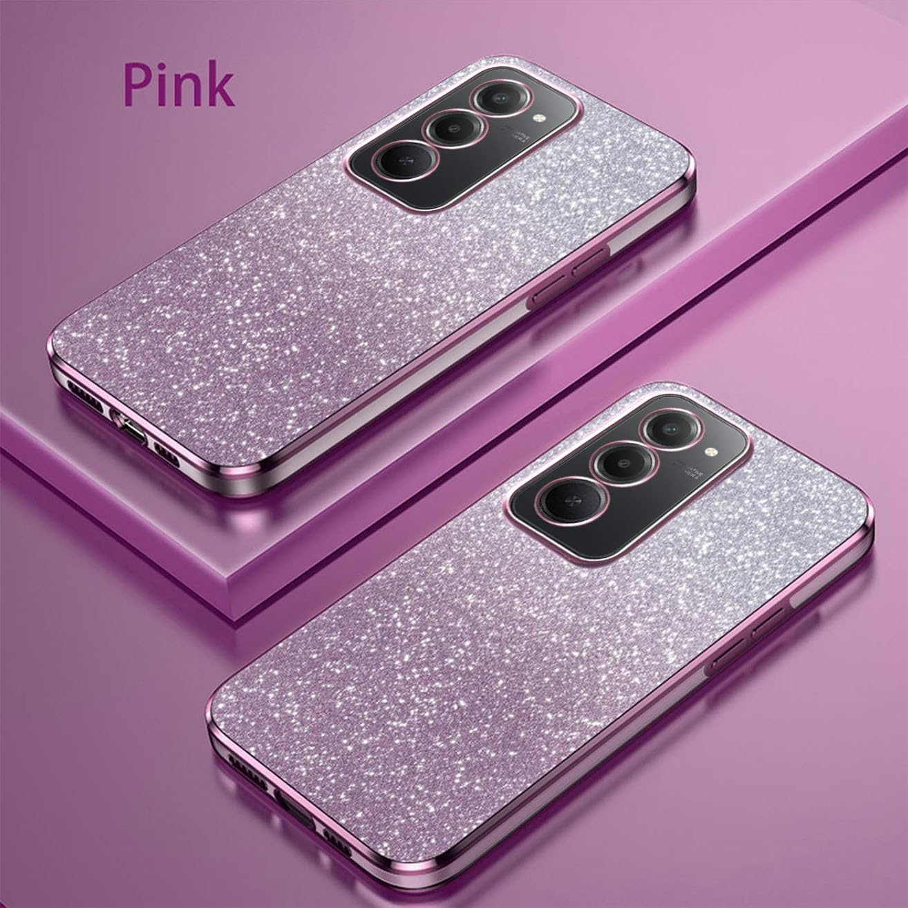 YUEQIAN Glitter Case for Xiaomi Redmi 15 4G / 5G, Ultra Thin Transparent Shiny Sequins Girls Mobile Phone Case, Soft TPU Silicone Shockproof Drop-Proof Protective Case Pink - Purple image number 2