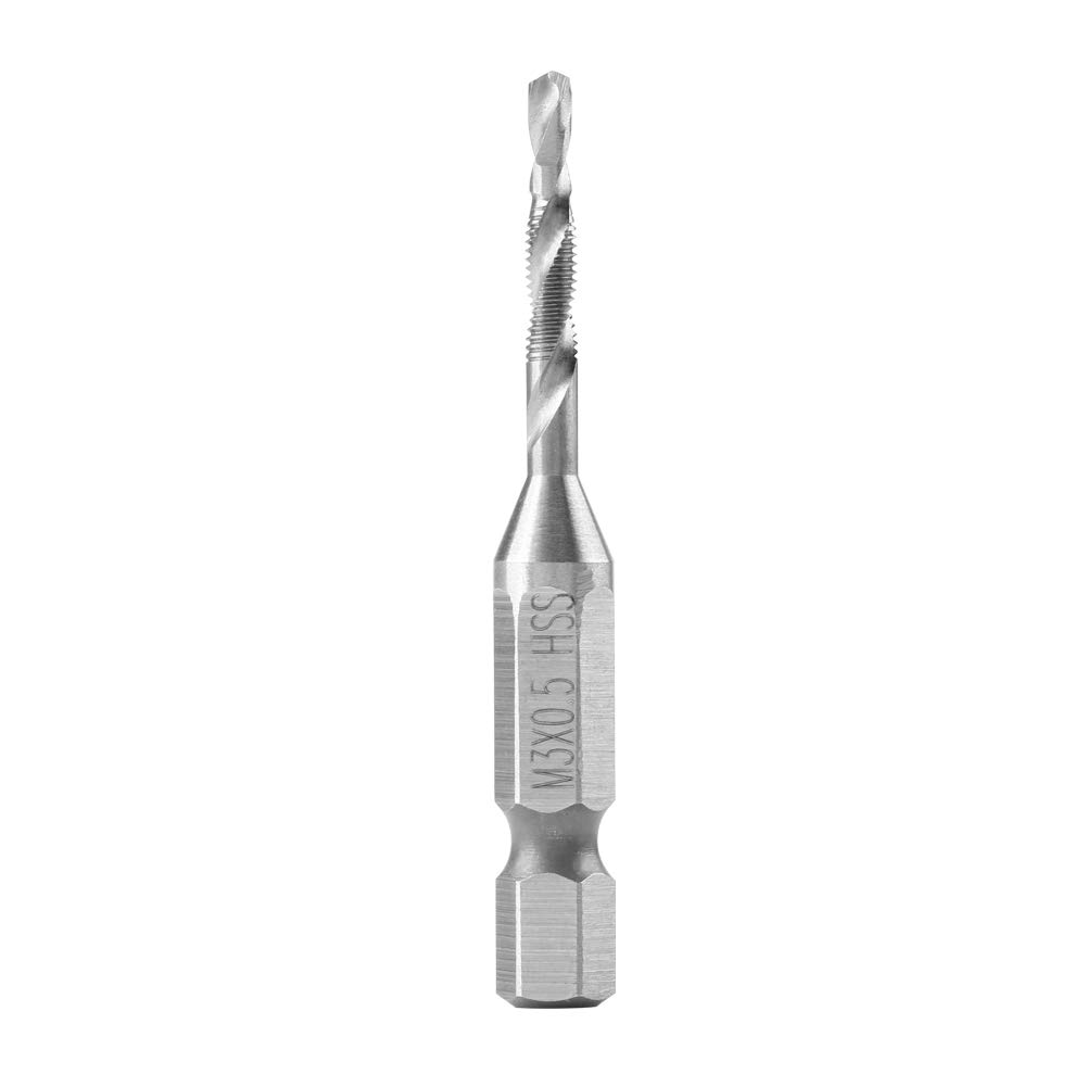 Taps, M3 HSS 1/4 Inch Hexagonal Shank Drills & Taps Power Tool Part, M3 X 0.5: Total Length: 55 Mm, Spiral Length: 24 Mm, Drill Diameter: 2.5 Mm, Made of High Speed Steel image number 1