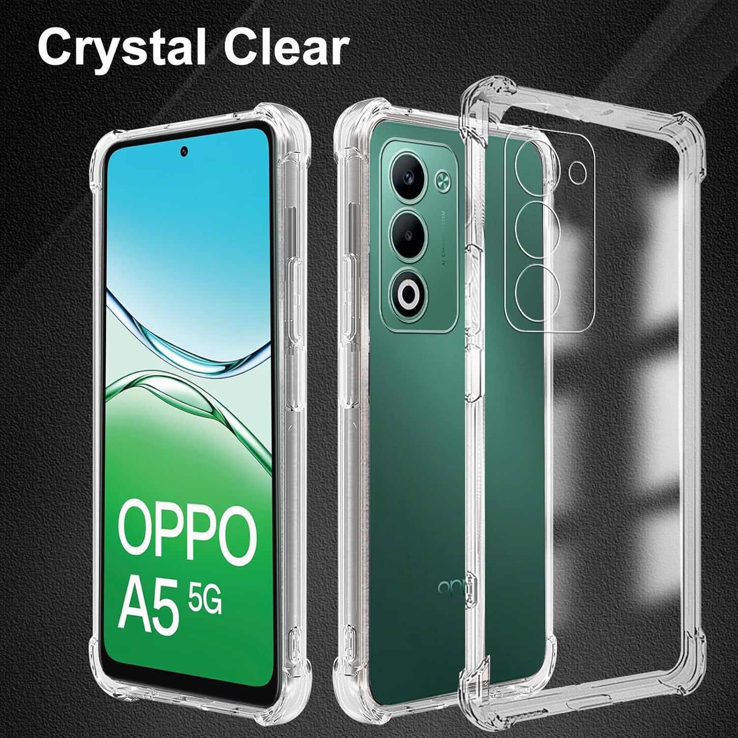 CONAPIKA Case for Oppo A5 5G with 2 Tempered Glass, Crystal Clear Anti-Scratch Soft TPU Phone Cover Reinforced Corner Ultra Slim Shockproof Drop Protection Transparent Protective Tough Shell image number 3