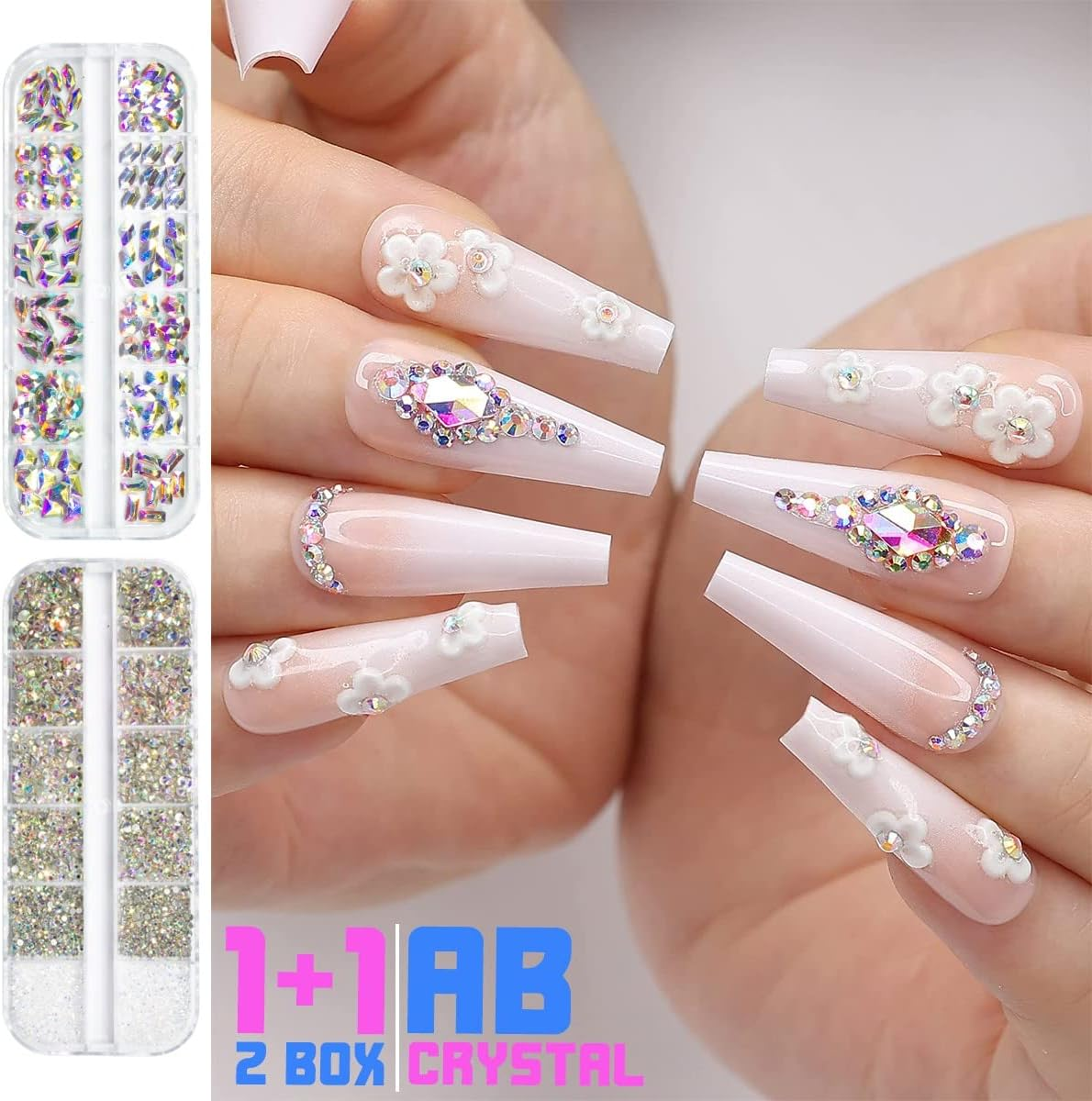 Qiipii 4080Pcs Crystal AB Nail Rhinestones AB Flatback Rhinestones for Nails Nail Art Gems round Beads K9 Glass Stones Diamonds Jewels Nail Charms Supplies for Nail Face Eyes Makeup Clothes DIY Crafts image number 5