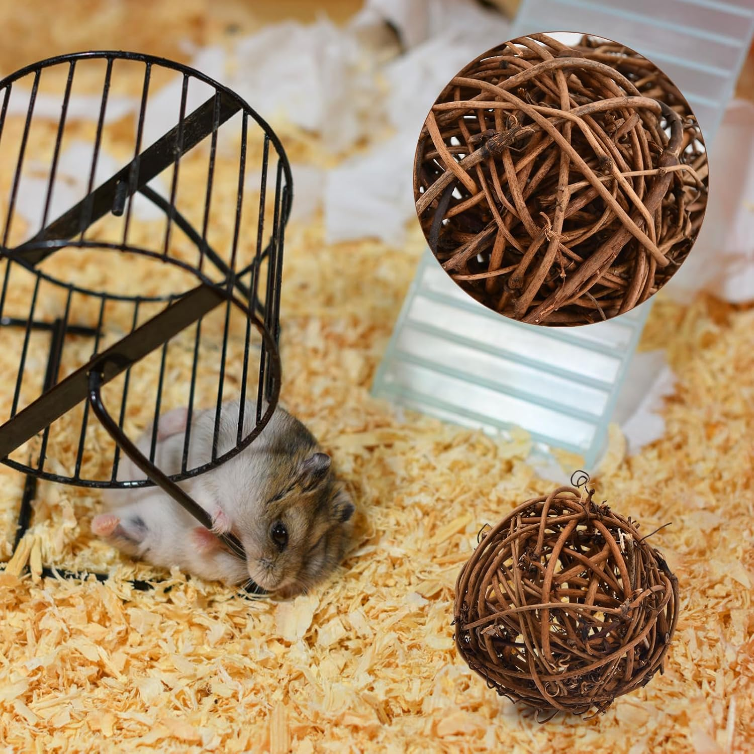 Hoxfly Chew Balls Set, 9 Pieces Willow Ball Toy for Small Animals, 6 Cm Grass Toy for Rabbit Hamster, Bird Chew Toy, Treats Braided Straw Toy for Small Animals, Parrot image number 2