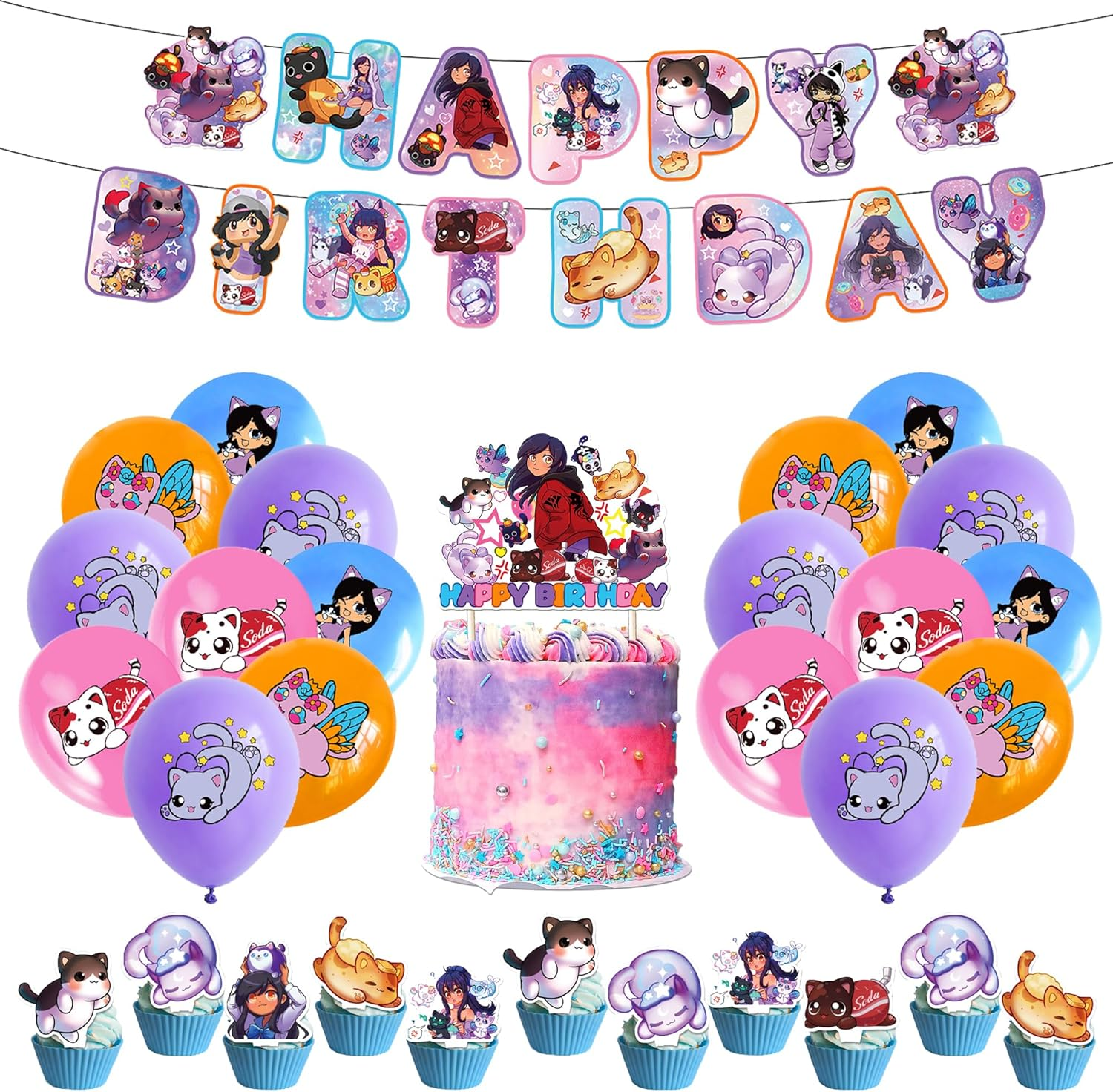 Aphmau Cat Birthday Party Decoration - Cat Balloons, Plushies, Cake Topper, Garland image number 4