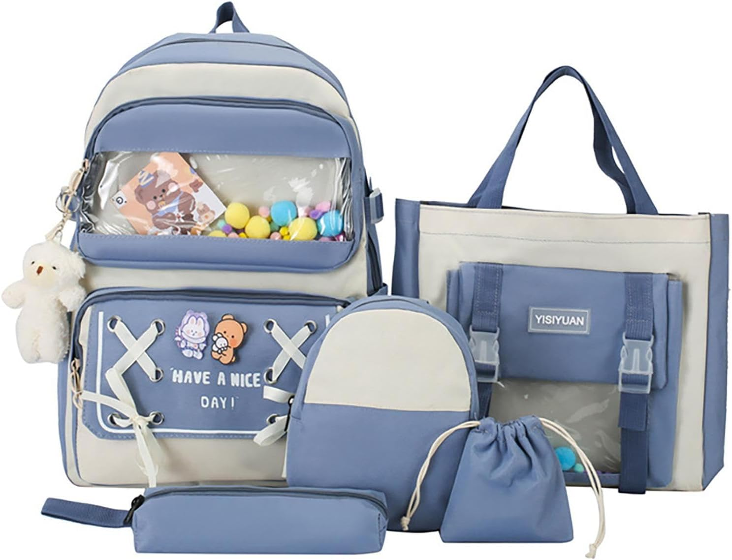 POCHY Girls School Backpack, Cute School Bags for Girls, 5 Set, Teen Casual Backpack, Secondary & Middle School, Waterproof