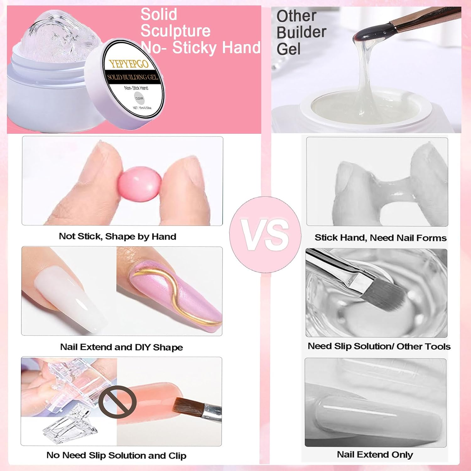 YEPYEPGO Solid Builder Sculpture Gel for Nails - Non-Sticky Hand 3D Sculpting Gel with Nail Forms, Nail Extension Nail Art Home Manicure DIY for Women, Clear 15G - 15G Clear Tool Kit image number 7