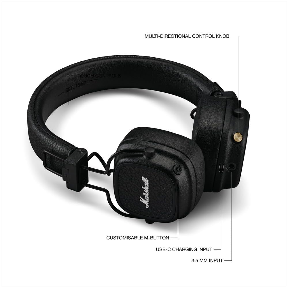 Major V Bluetooth Headphones - Foldable Wireless Headphones Bluetooth with 100+ Hours of Playtime - Black image number 3