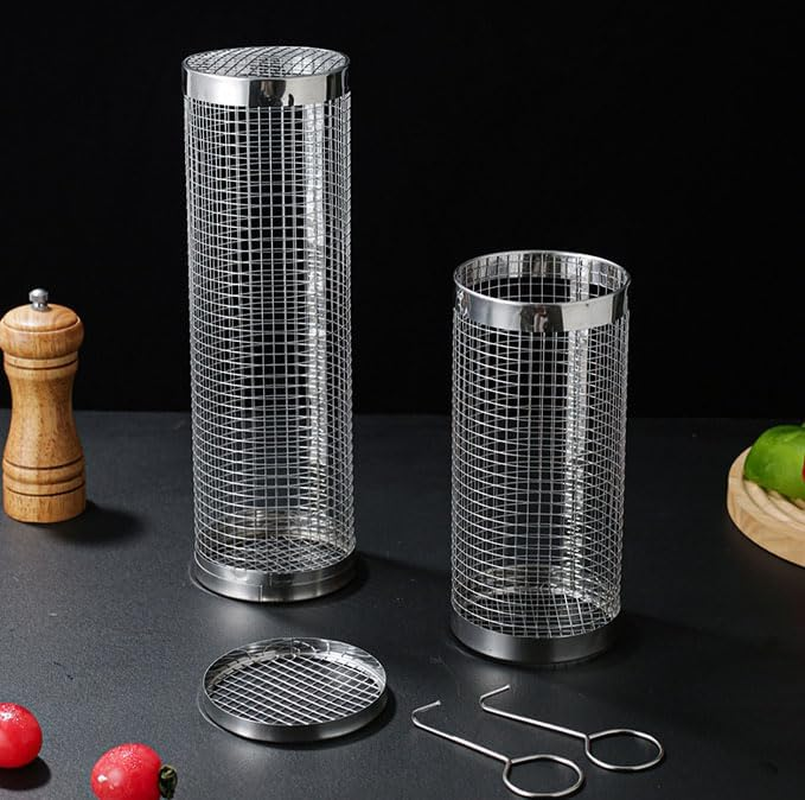 2 PCS Rolling Grill Baskets, 304 Stainless Steel Rolling Grilling Net, Nesting Grill Baskets for Vegetables Shrimp, BBQ, Outdoor Cooking Camping, Gifts for Men Dad Husband image number 1