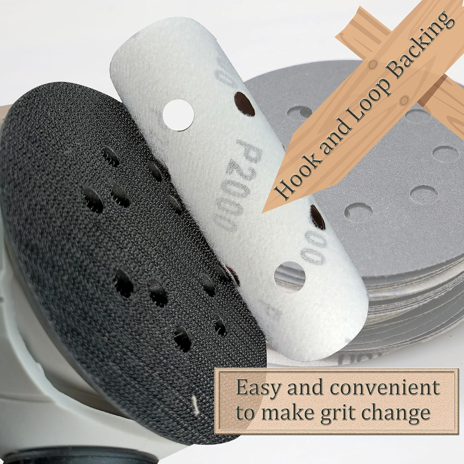 Piowio 50 Pcs 5 Inch 8 Holes Sanding Discs 120 180 240 320 400 600 800 1200 1500 2000 Compatible for Random Orbital Sander (#120 - #2000 Each Grit 5 Pcs Black) image number 3