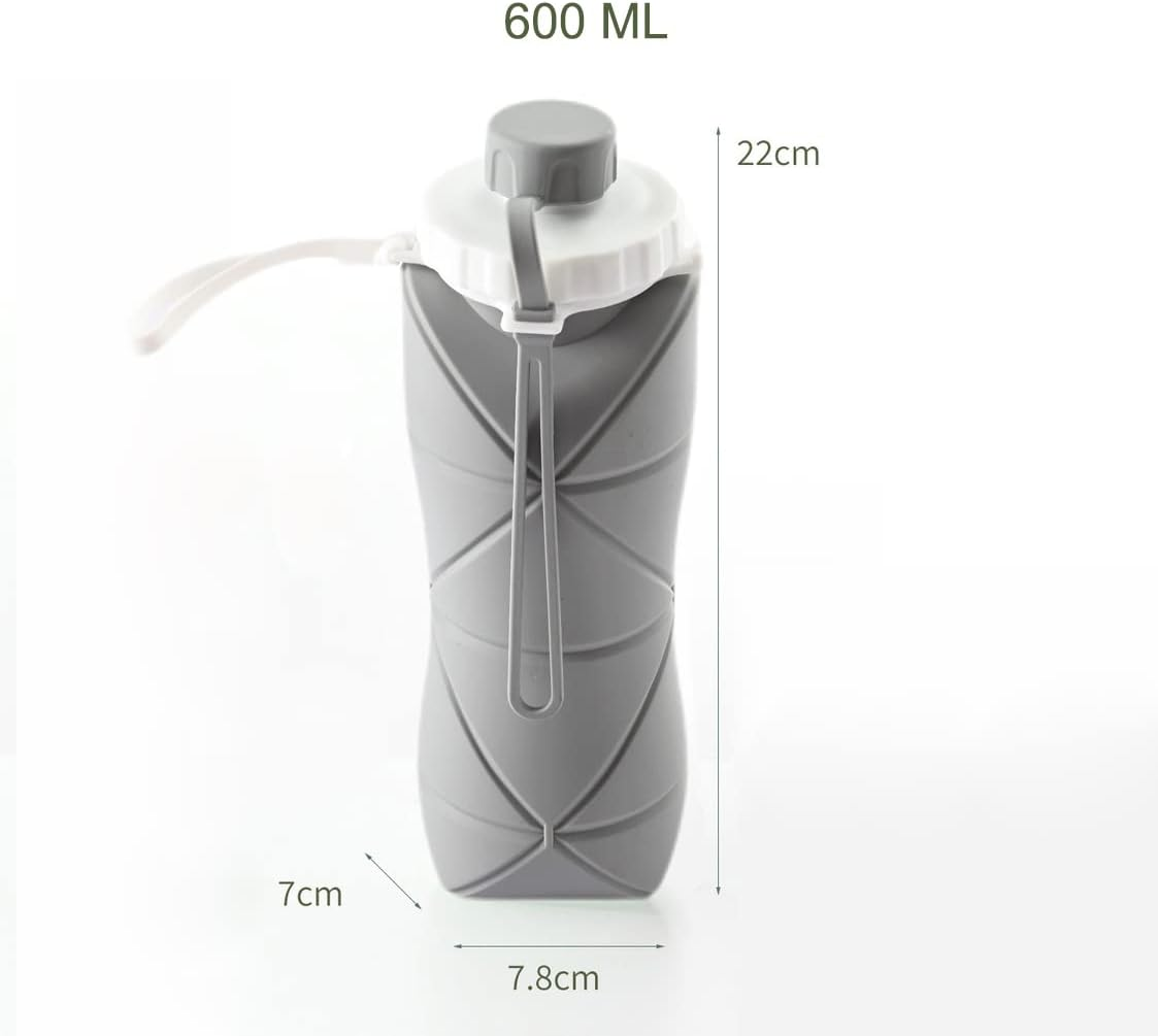 Tongke Collapsible Water Bottle Leakproof Valve Reusable BPA Free Silicone Foldable Water Bottle for Hiking Gym Camping Sports Travel 20Oz (Gray)