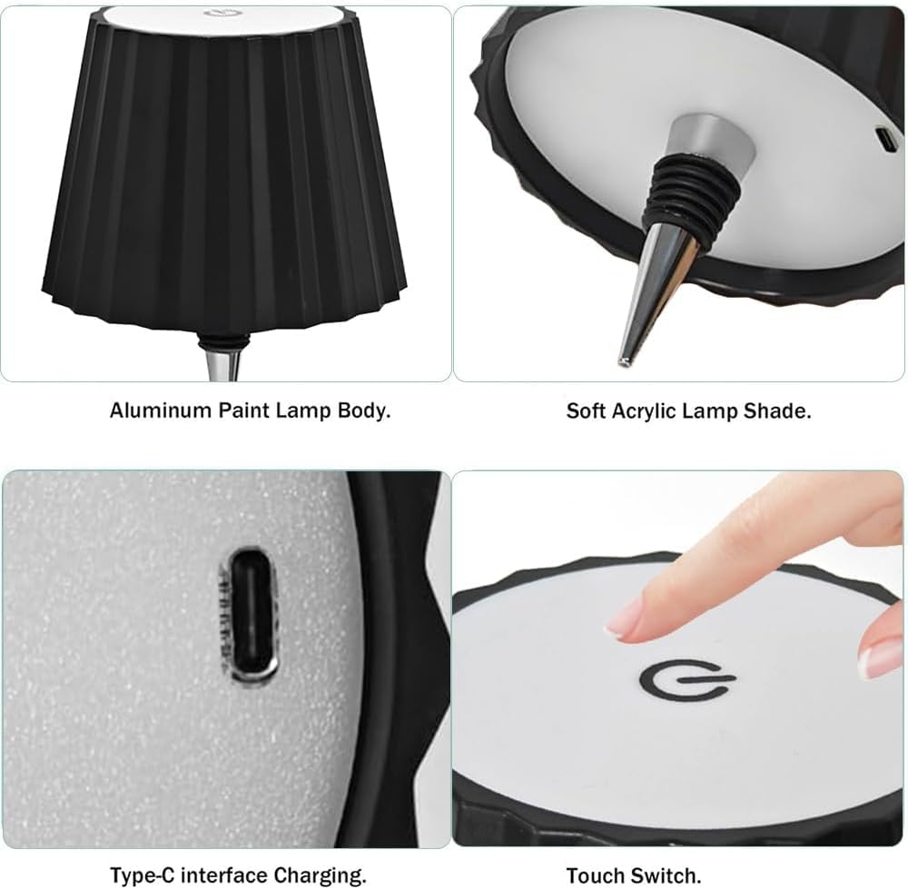 LED Wine Bottle Lamp USB Rechargeable Table Light 3 Colors Dimmable Wine Bottle Light Touch Control Cordless Decorative Wine Bottle Night Light for Bar Restaurant Bedroom-Black image number 5