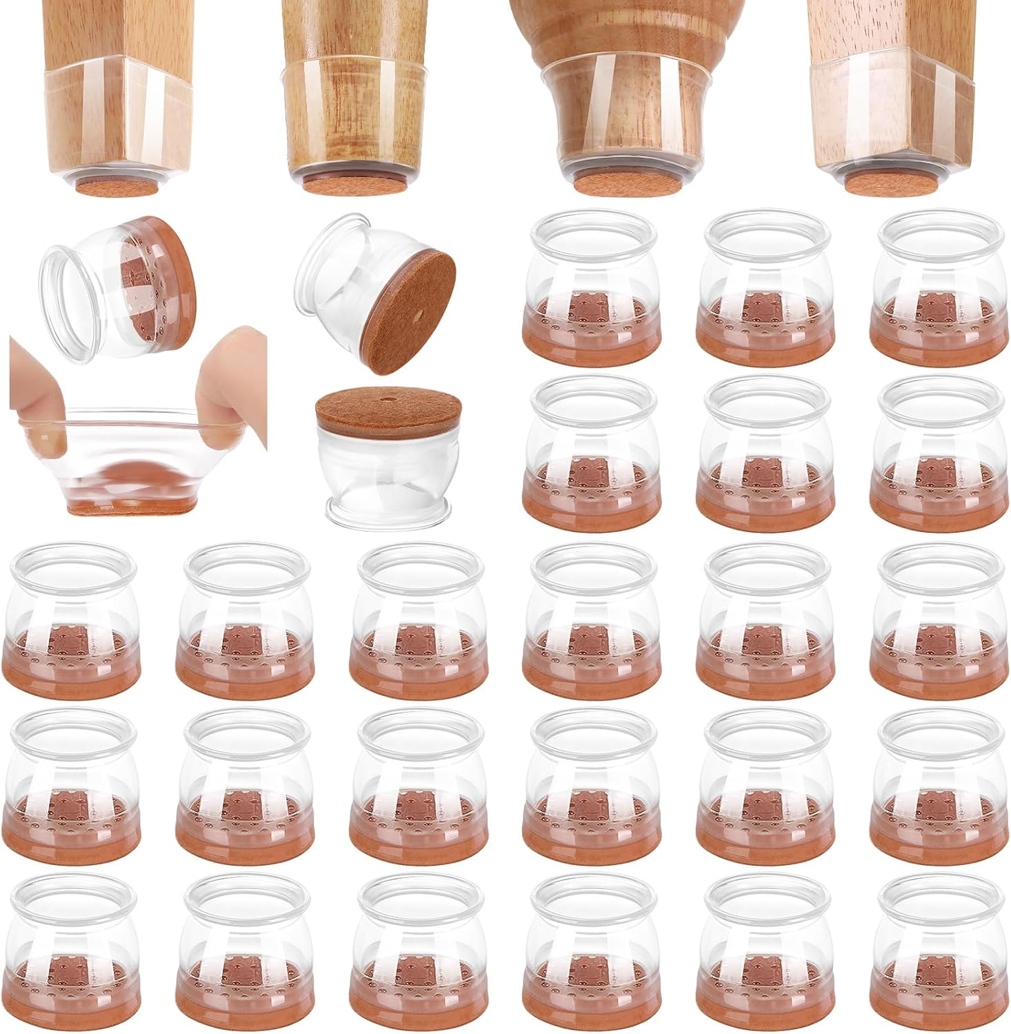Silicone Chair Leg Floor Protectors, 36Pcs Chair Leg Protectors for Hardwood Floors, Upgrade Thickening Rubber Chair Leg Caps Covers Protecting Woode Floors from Scratches and Noise-Free