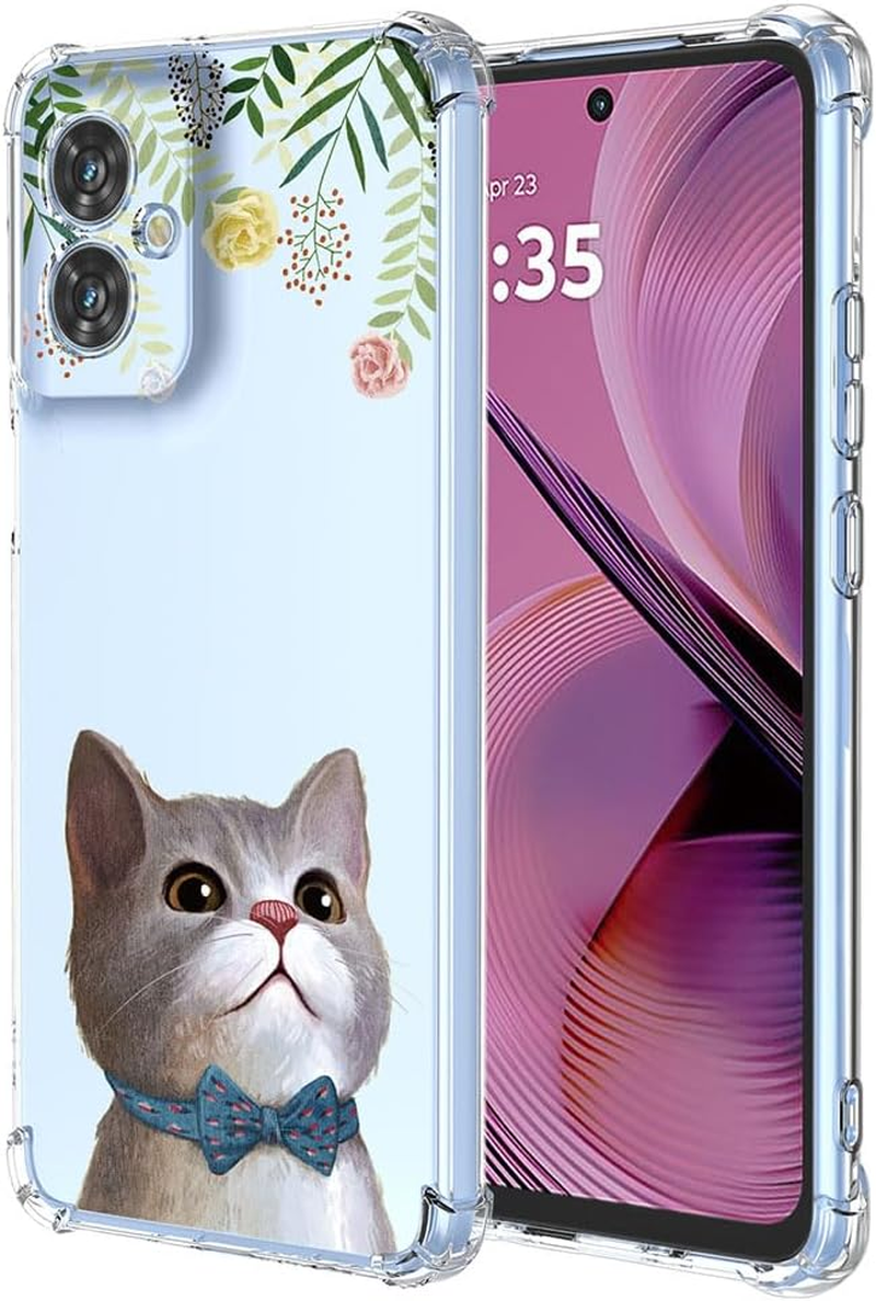SEAHAI Case for Motorola Moto G55 5G, Colourful Beautiful Flowers Ultra Thin Transparent Mobile Phone Case Soft Silicone TPU Bumper Shockproof Case Protective Cover - Cat