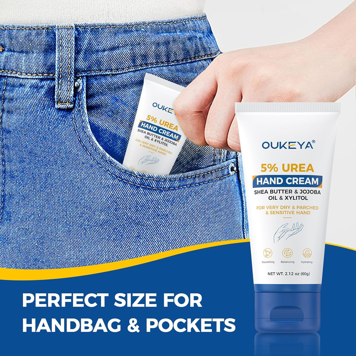 OUKEYA Urea Hand Cream with 5% Urea for Extremely Dry, Rough Hands, Deep Moisturiser & Fast-Absorbing, Perfect Travel Size for On-The-Go Care 60G image number 2