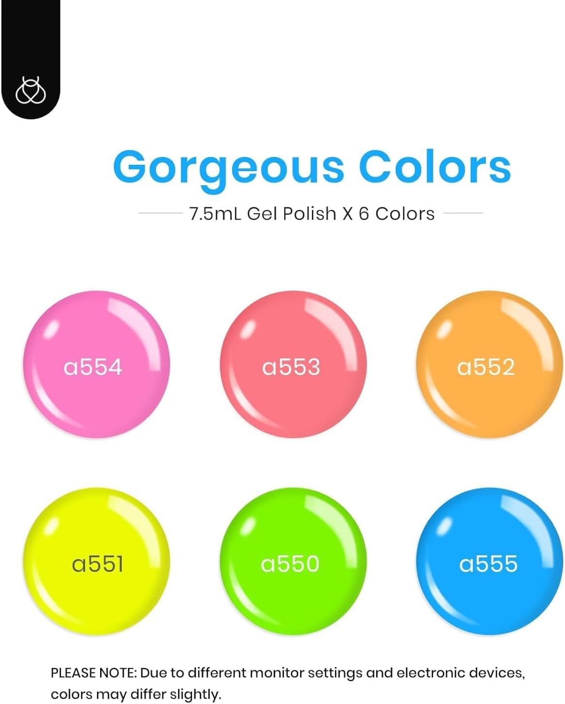 Beetles Gel Polish &ndash; 6 Colours Neon Rainbow Gel Polish Set, Spring Summer Nail Polish Set Soak off UV LED Nail Art for Women image number 2