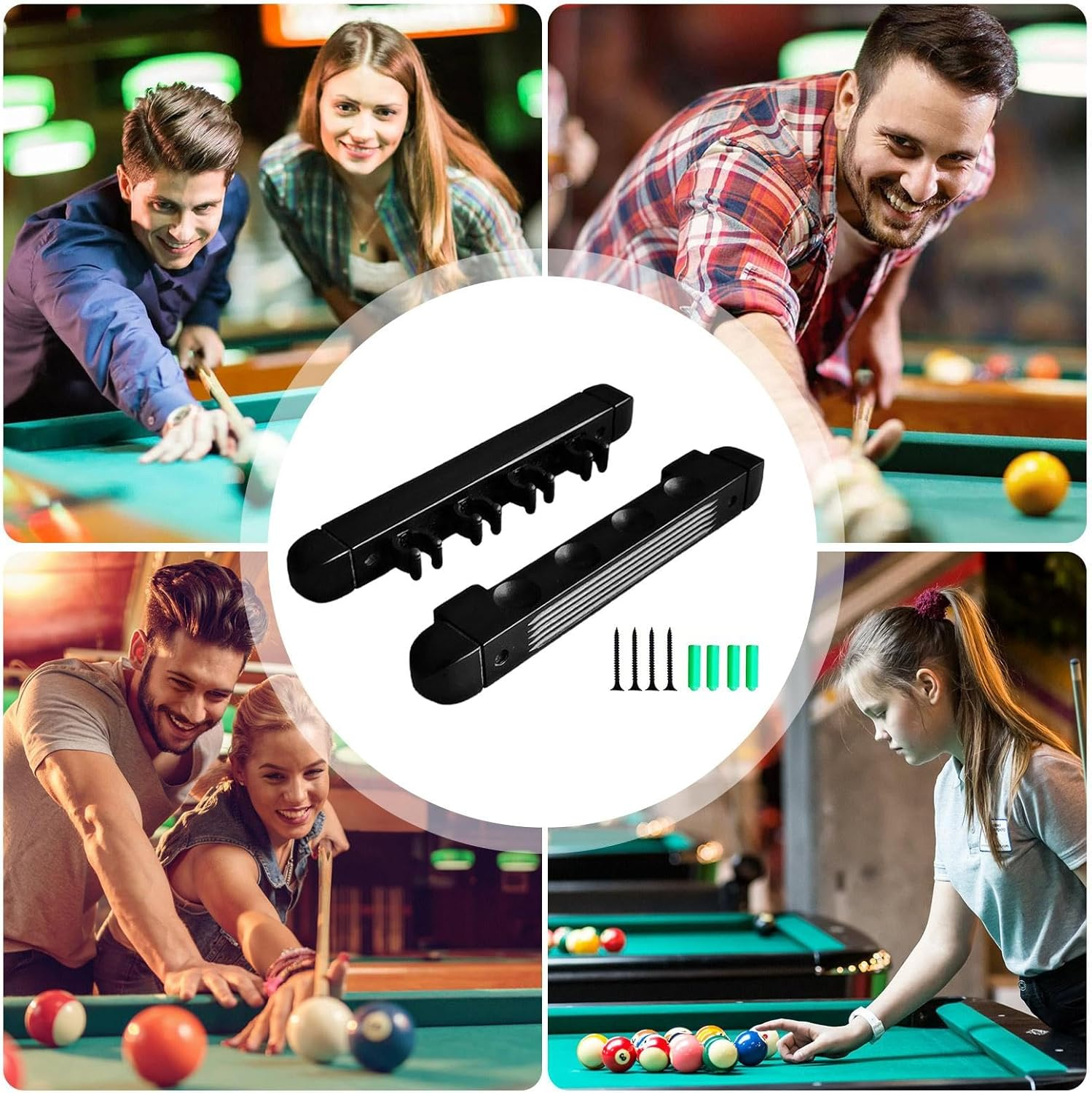 Billiards Pool Cue Rack, 4 Cue Clips Billiard Stick Wall Rack, Sturdy Wall Rack for Pool Cue Sticks, Stylish Hardwood Pool Cue Set Holder, Pool Accessories - Wine Red image number 7