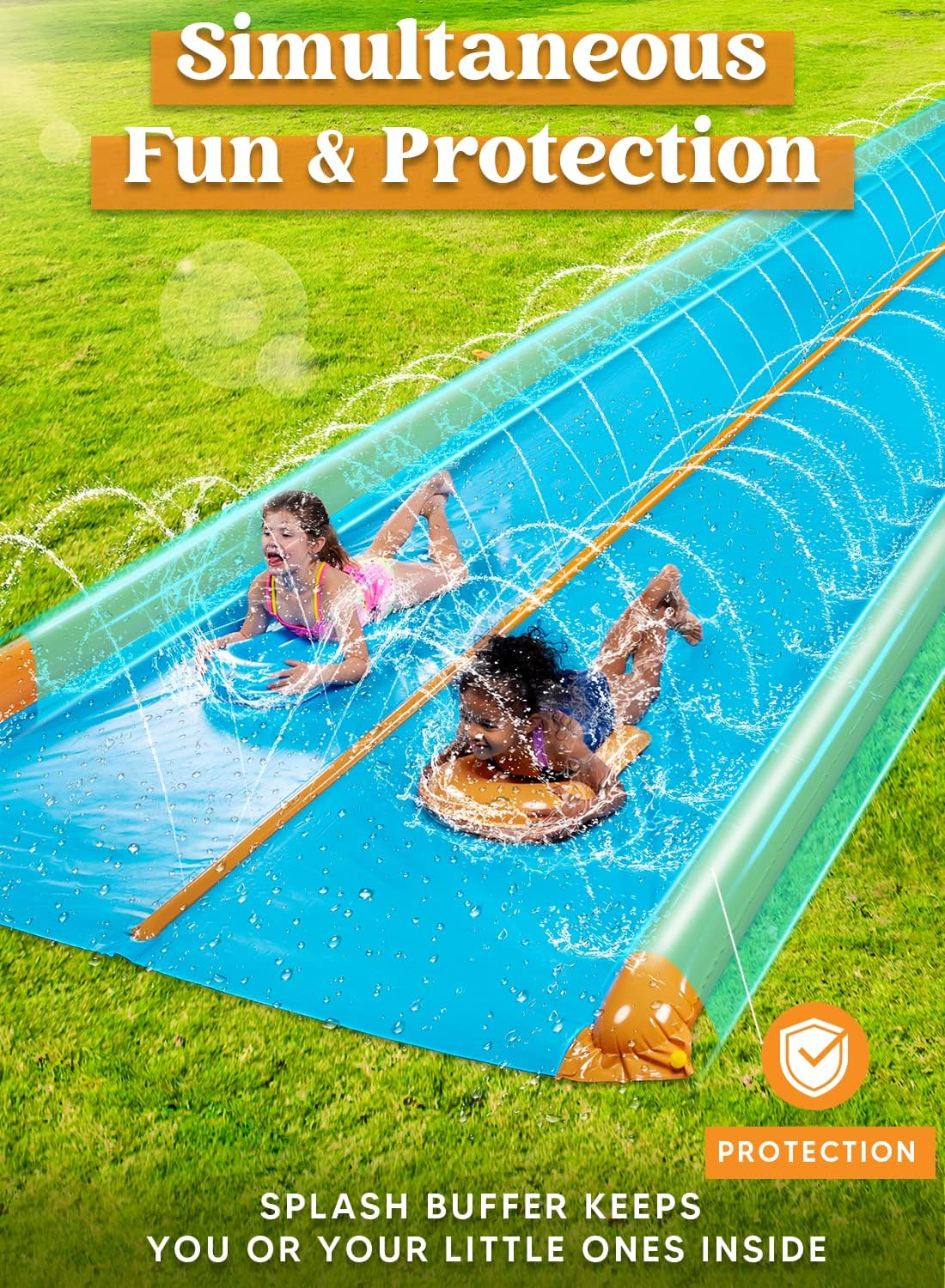 Sloosh Double Lane Water Slide,25Ft X 6Ft Heavy Duty Lawn Water Slip with Sprinkler and 2 Inflatable Boards for Adult Kids Party Summer Yard Outdoor Play Activities image number 6
