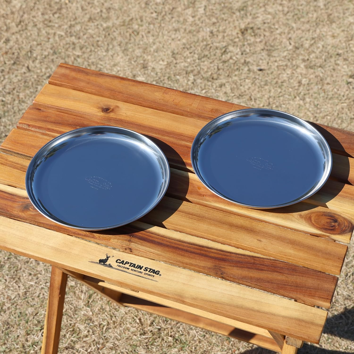 Captain Stag UZ-13316 Stainless Steel Tableware Plate, Plate, Tableware, Camping Plate, Set of 2, Silver, Made in Japan image number 2