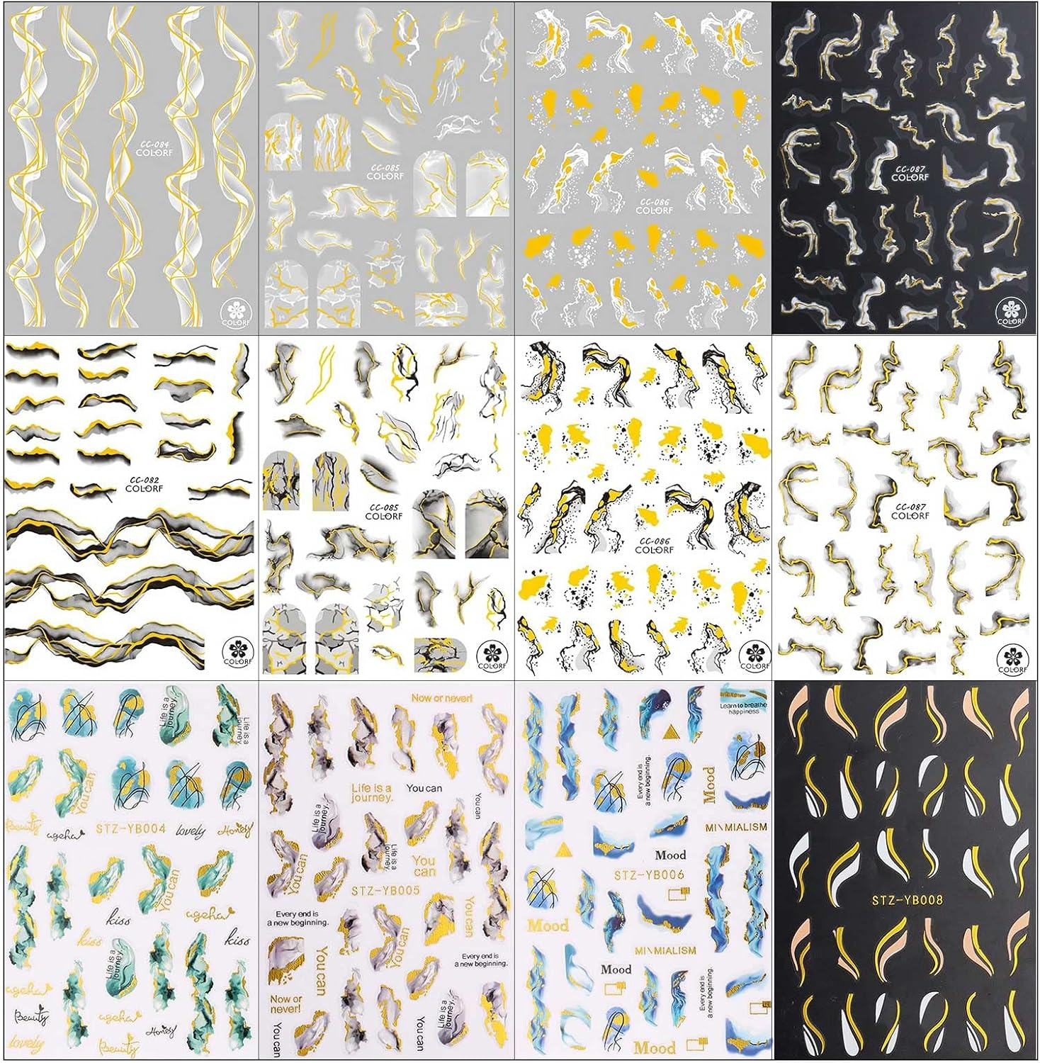 12 Sheets Marble French Nail Art Stickers Decals Self-Adhesive Pegatinas U&ntilde;as Blue Line Pattern Nail Supplies Nail Art Design Decoration Accessories image number 3