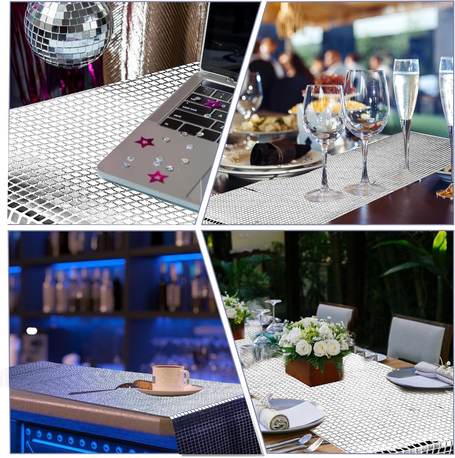 Disco Table Runner Silver Sequin Table Runners 12 X 71 Inches Retro 70S 80S Theme Disco Ball Party Table Runner for Wedding Birthday Party Home Table Decorations (12 X 71 In) image number 6