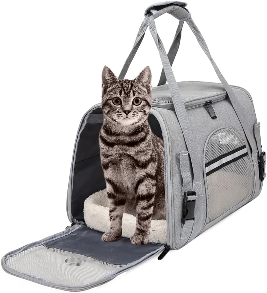 APKOL Cat Transport Box, Foldable Cat Transport Box with Shoulder Strap, Cat Transport Bag, Dog Transport Boxes, Cat Basket, Cat Carry Bag for Cats, Small Dogs, Puppies (Grey, Medium) image number 3